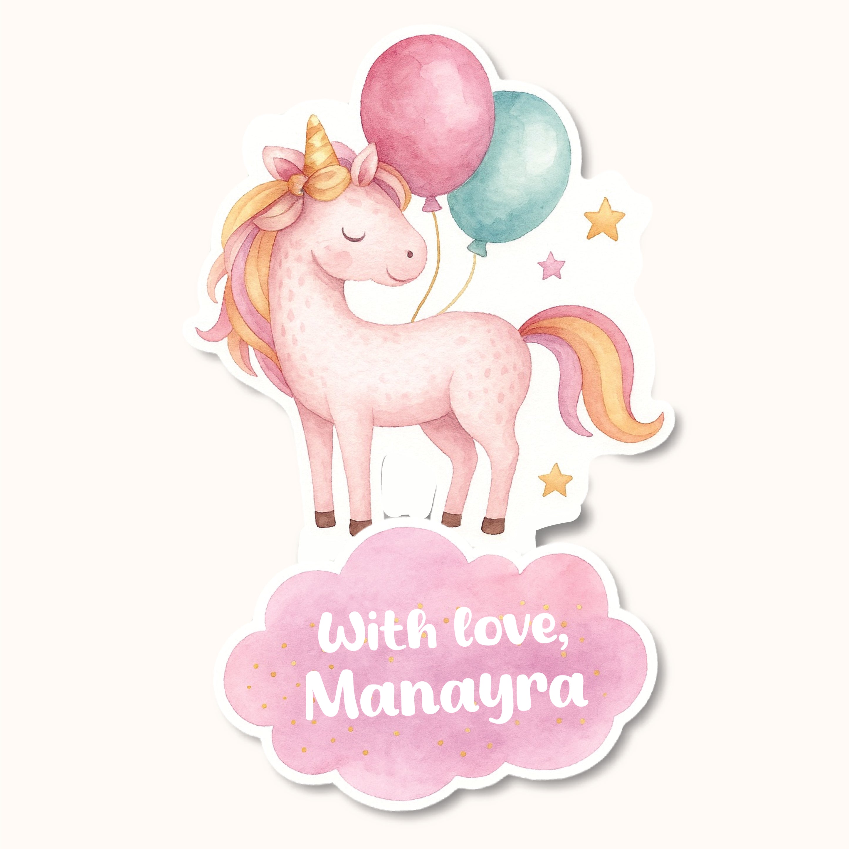 Gift Tag (Shape) - Unicorn with balloons