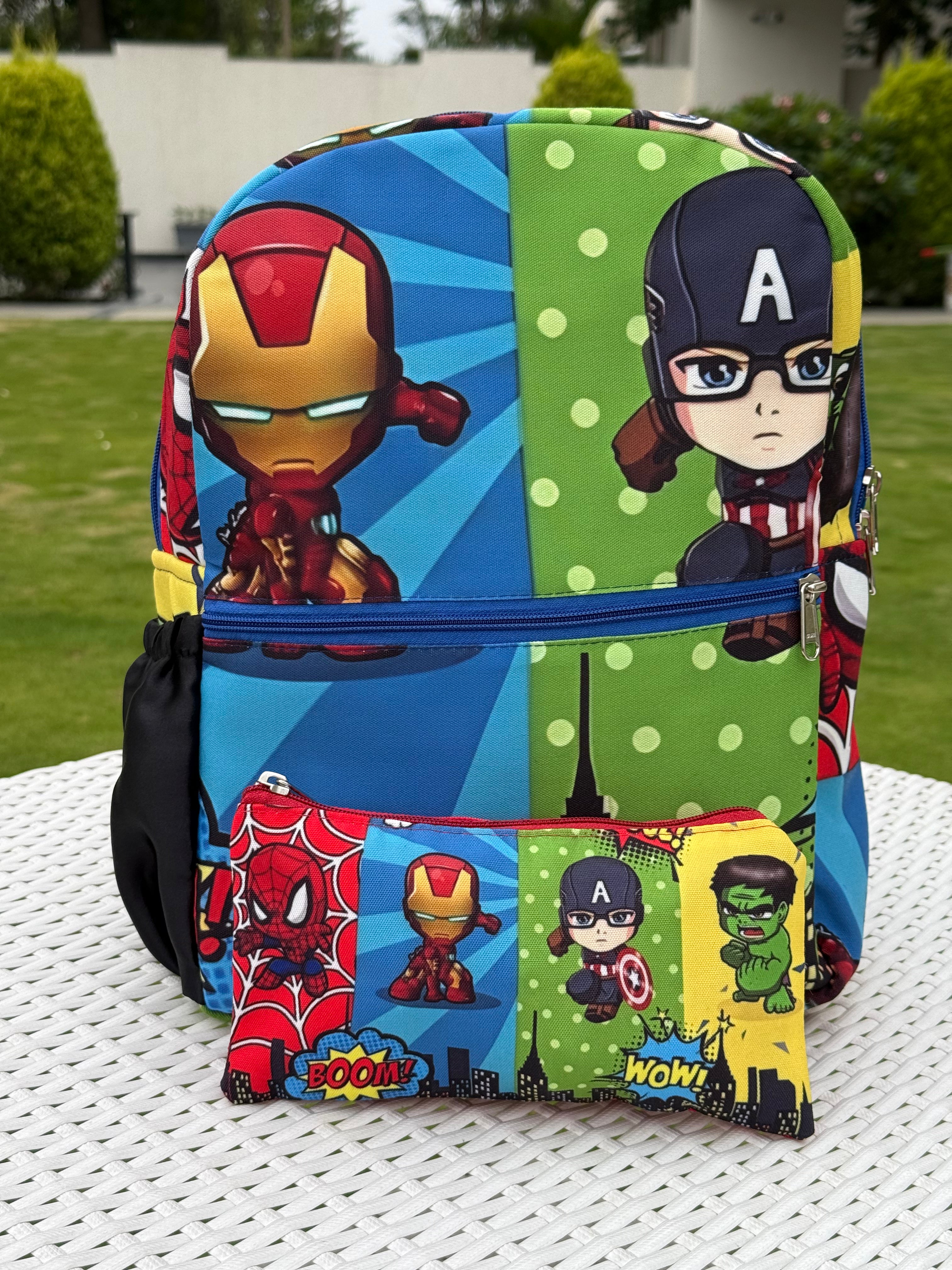 School Backpack with Pouch - Superheroes