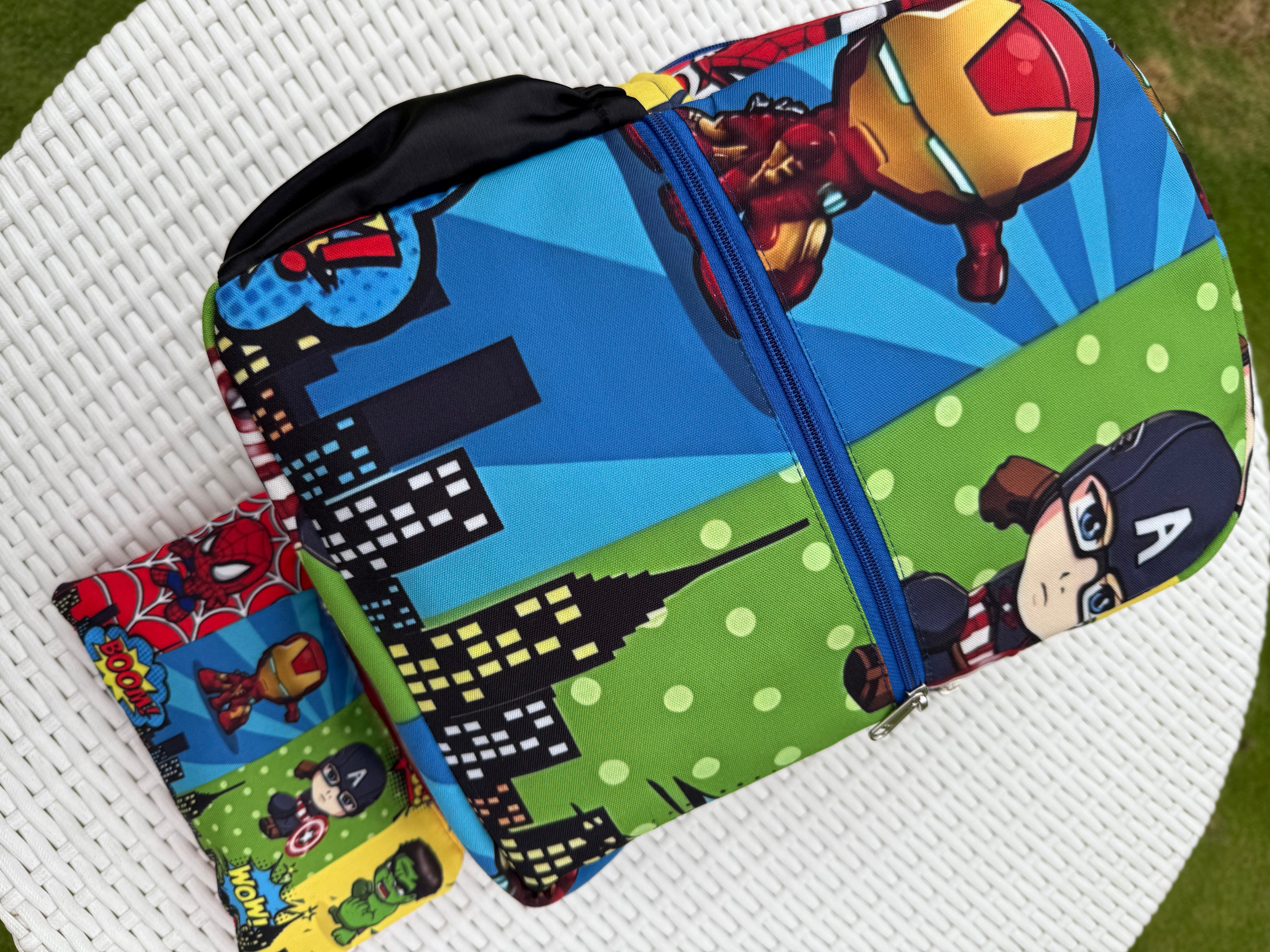 School Backpack with Pouch - Superheroes
