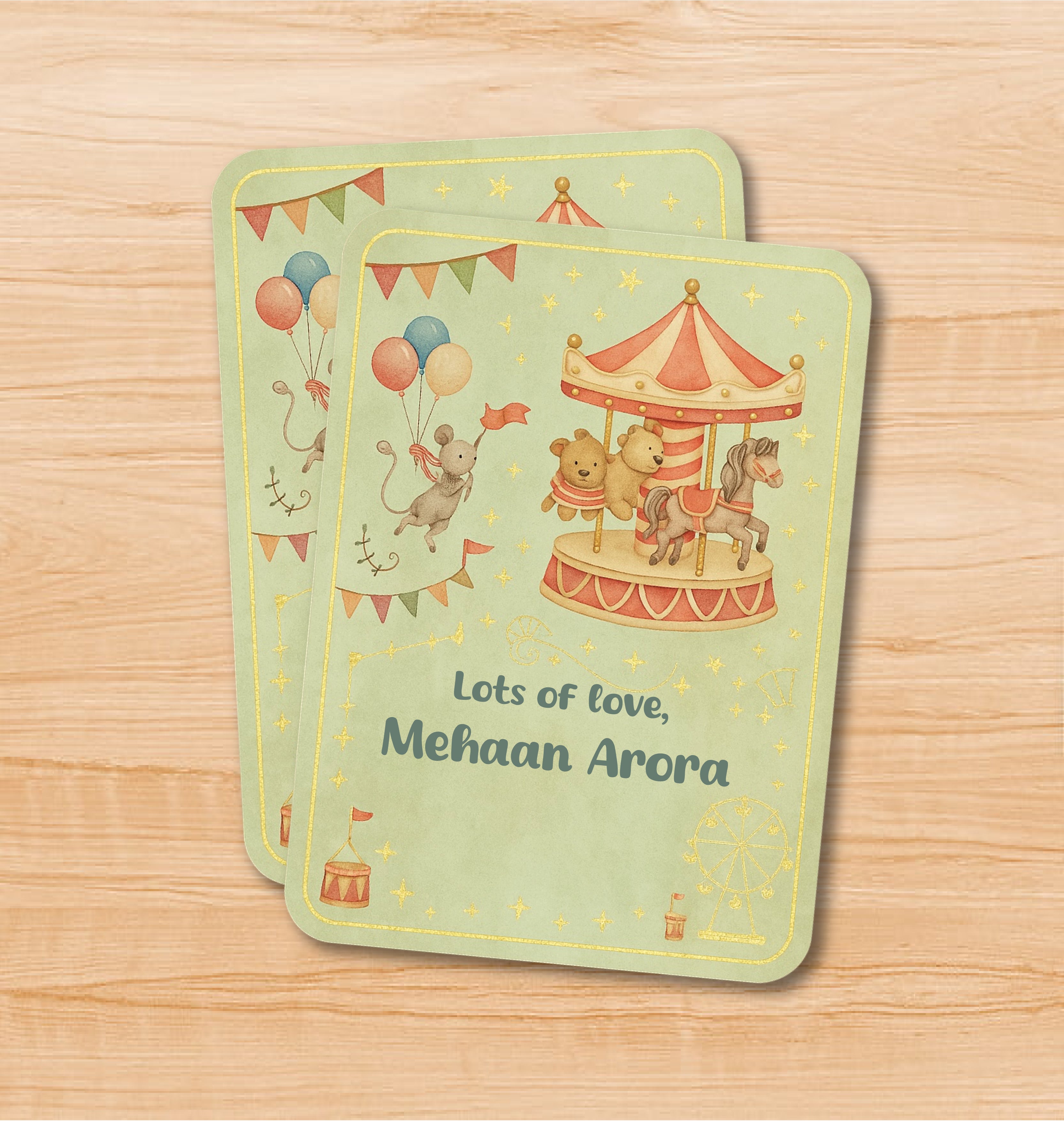 Watercolour Gift Tag - Animals on Carousel
