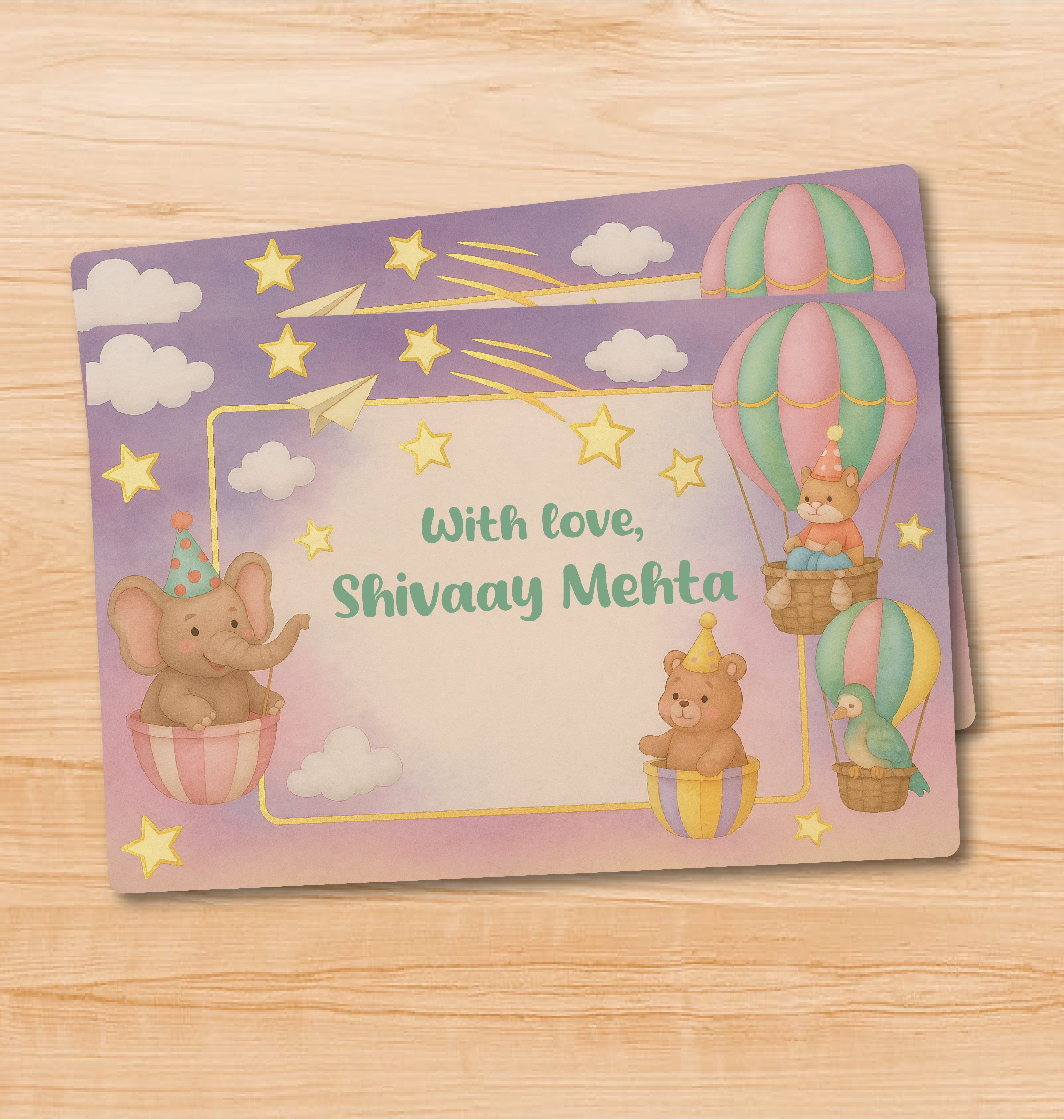Watercolour Gift Tag - Animals & Hot air Balloons