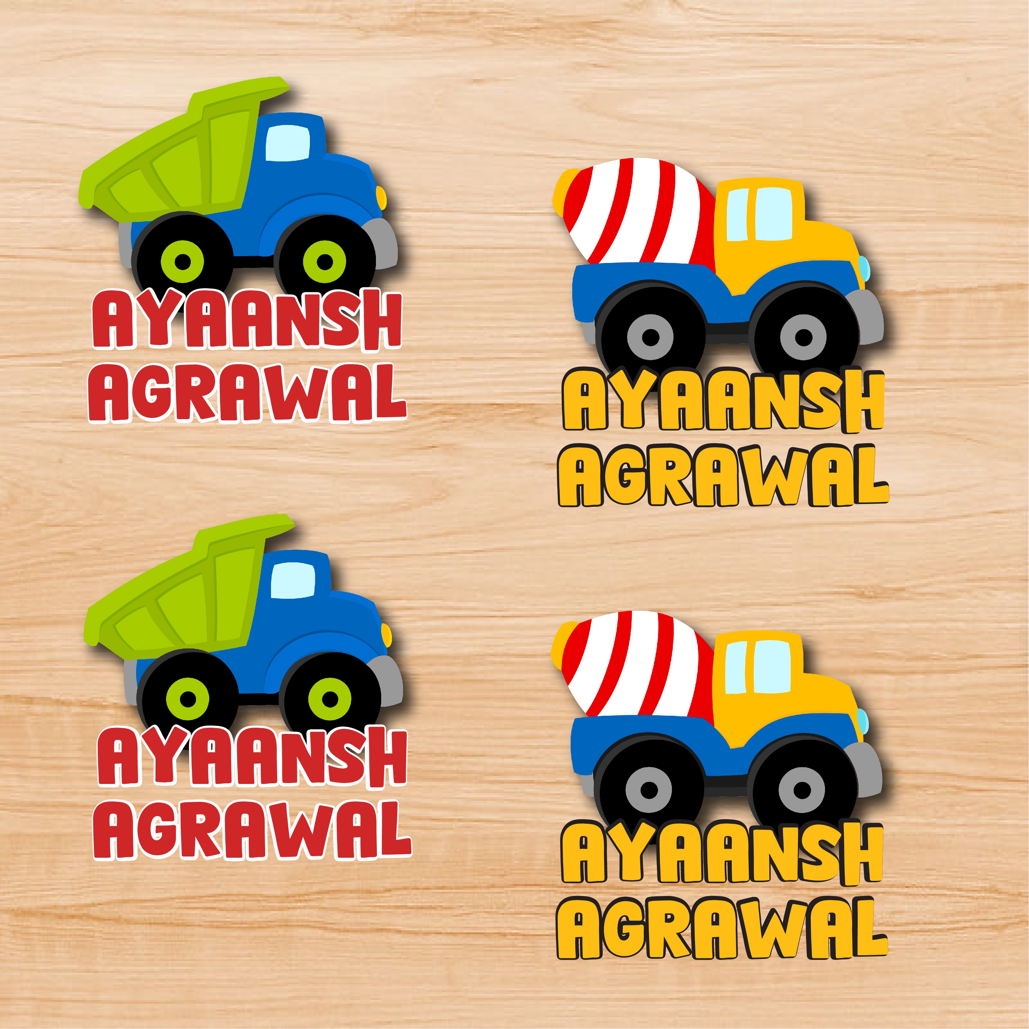 Permenant Ink Transfer Sticker - Construction Trucks