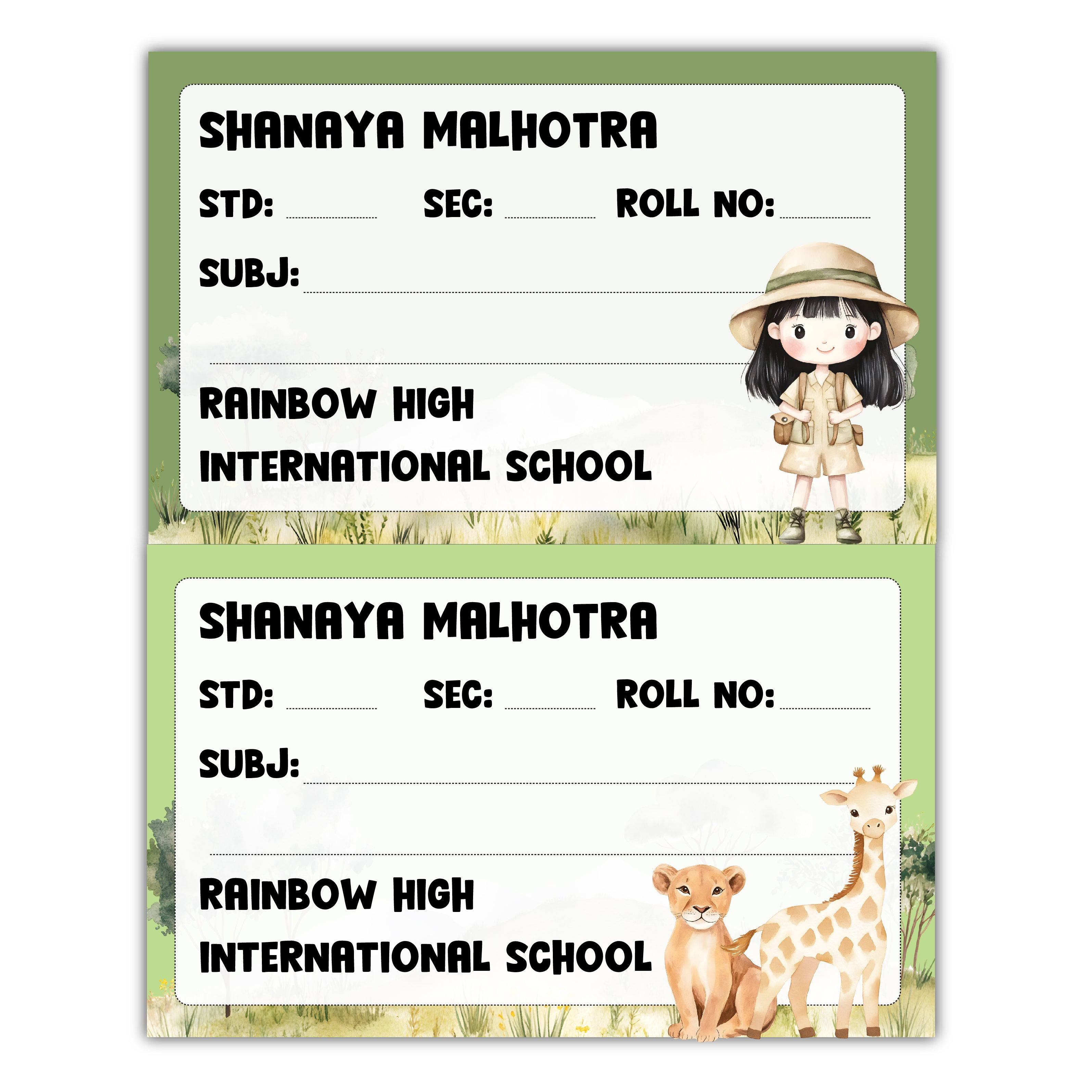 School Book Labels - African Safari (Girl)
