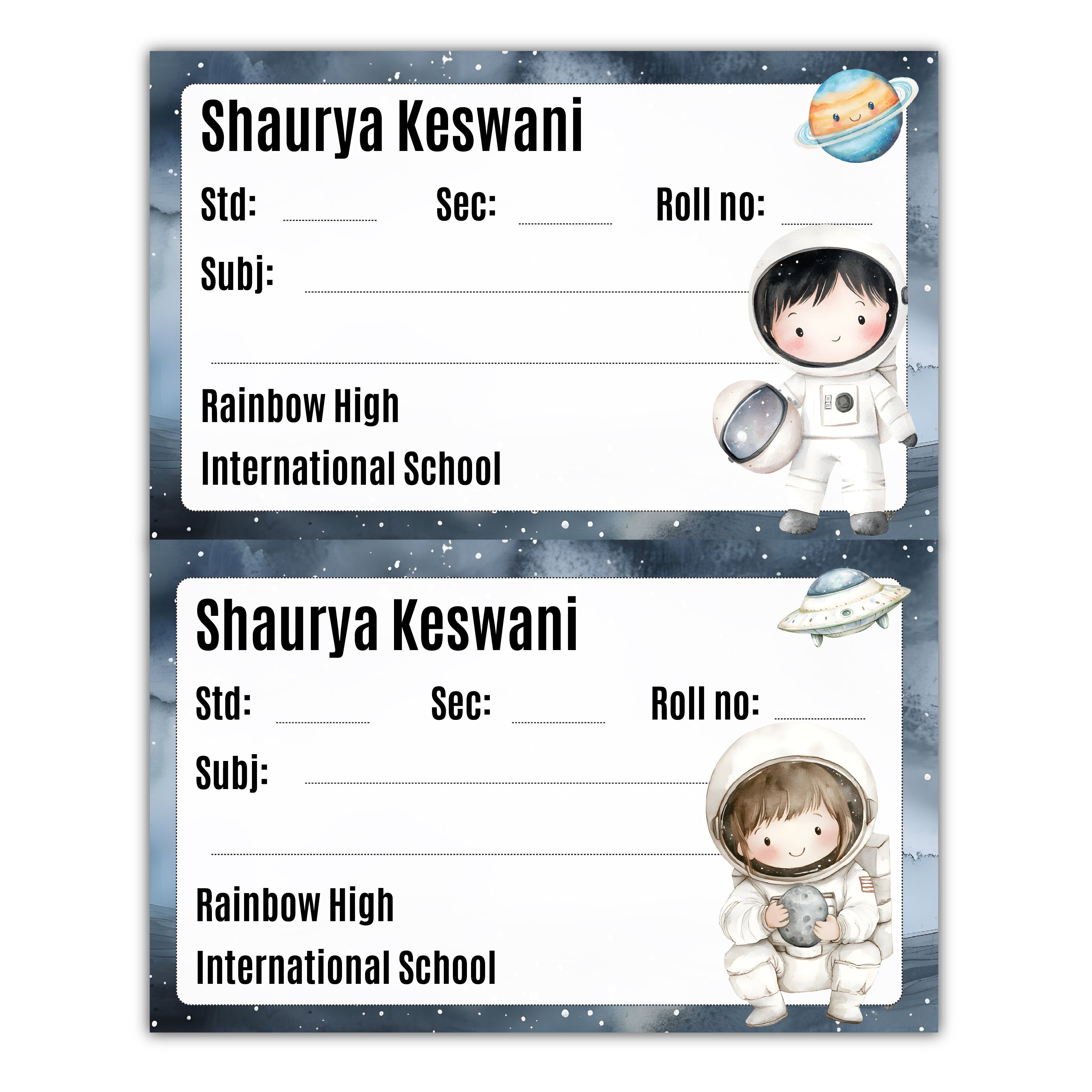 School Book Labels - Space Travel