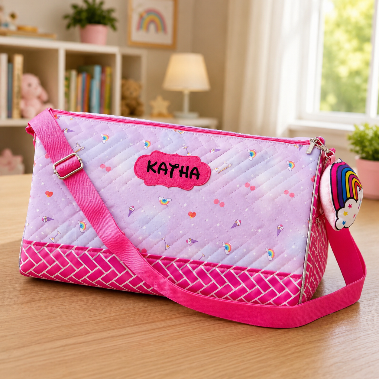 Duffle Bag With Toy Keychain - Rainbow