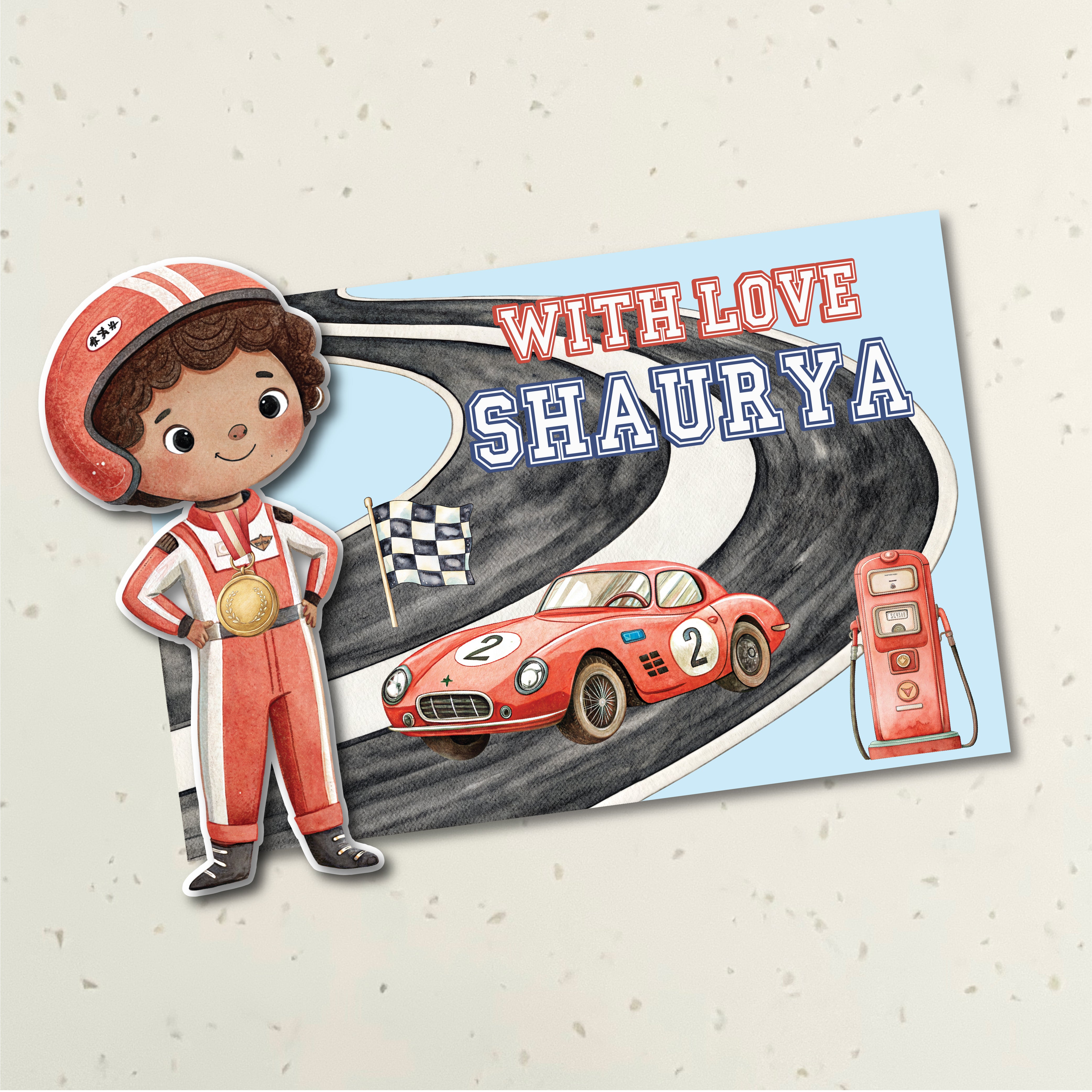 3D Gift Tag - Racing Car Champion