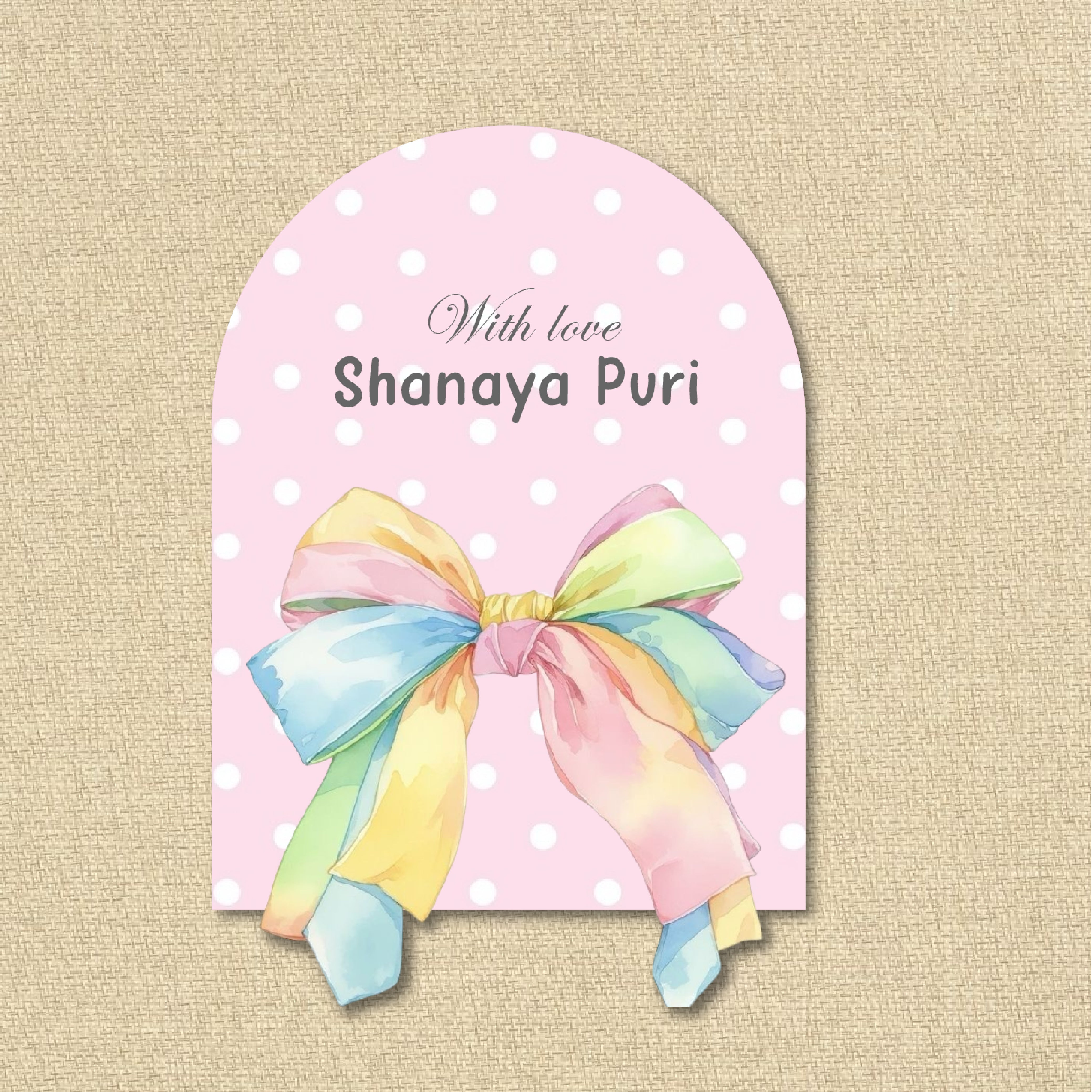 3D Gift Tag (Arch shape) - Multicolour Bow