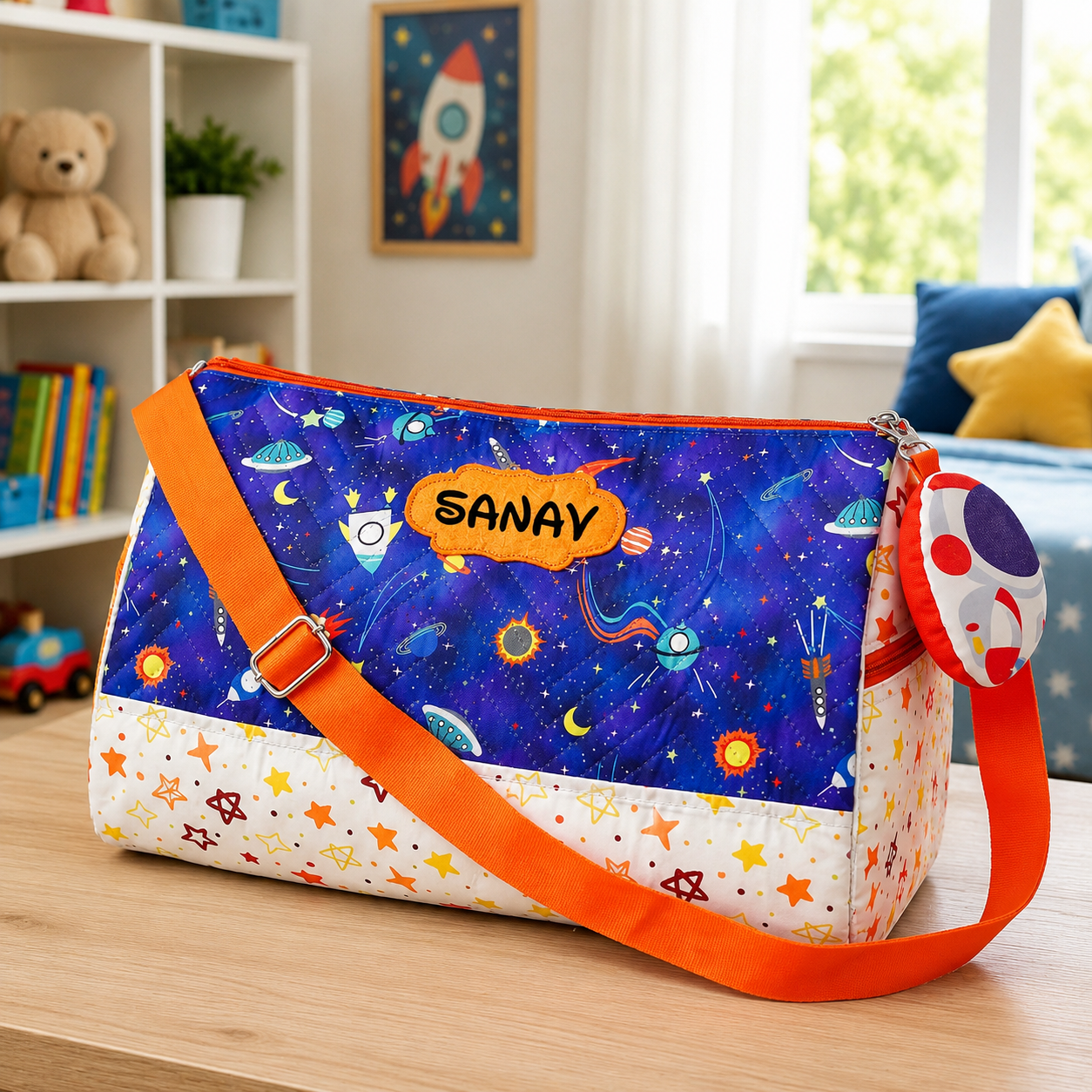 Duffle Bag With Toy Keychain - Space