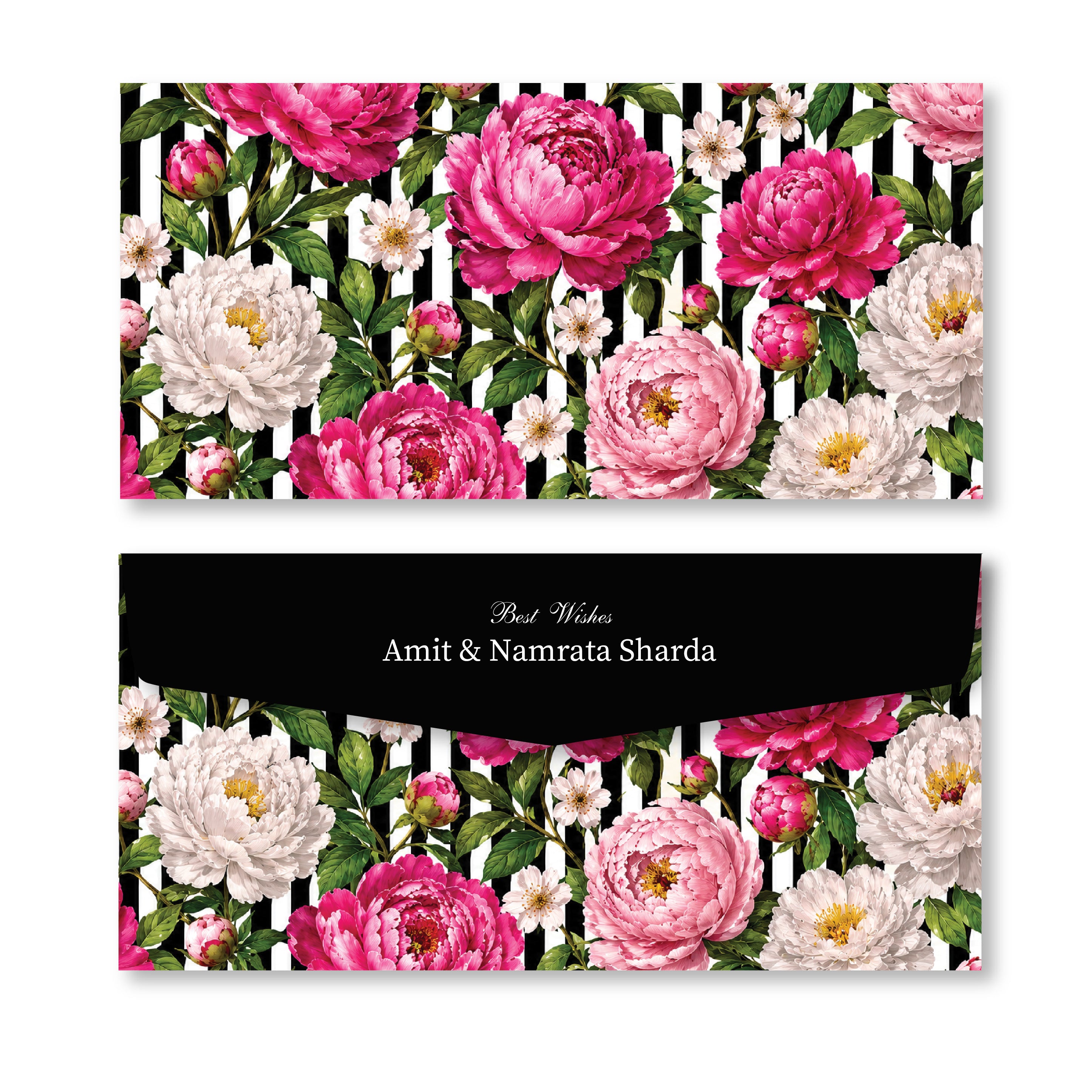 Money Envelope (Adult) - Black & White Floral Stripes