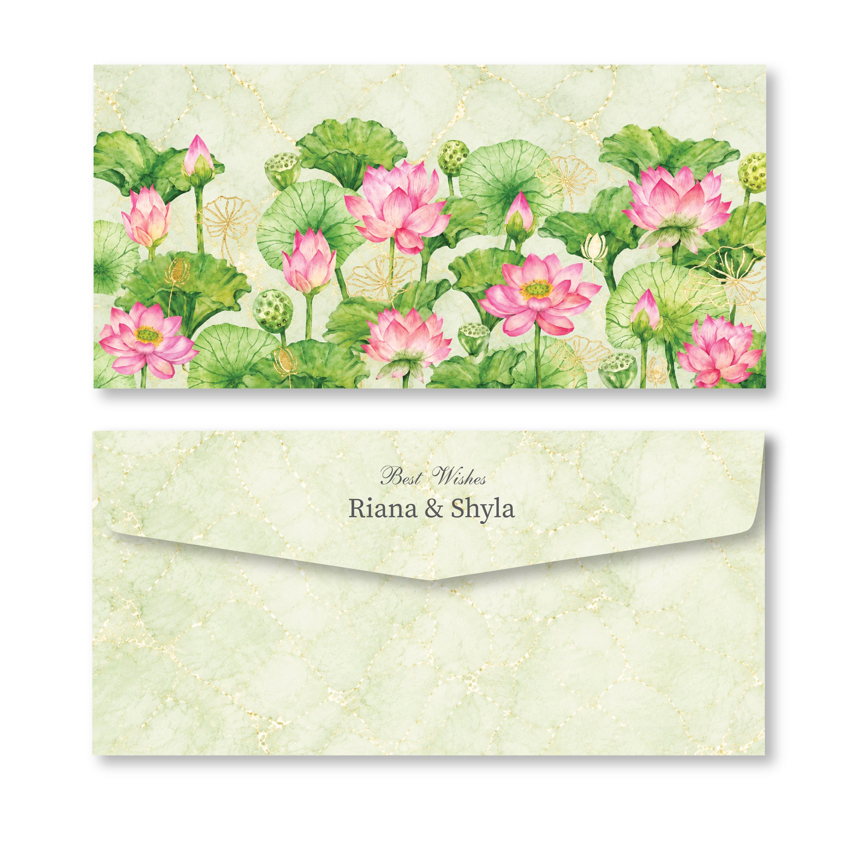 Money Envelope (Adult) - Green Marble Lotus
