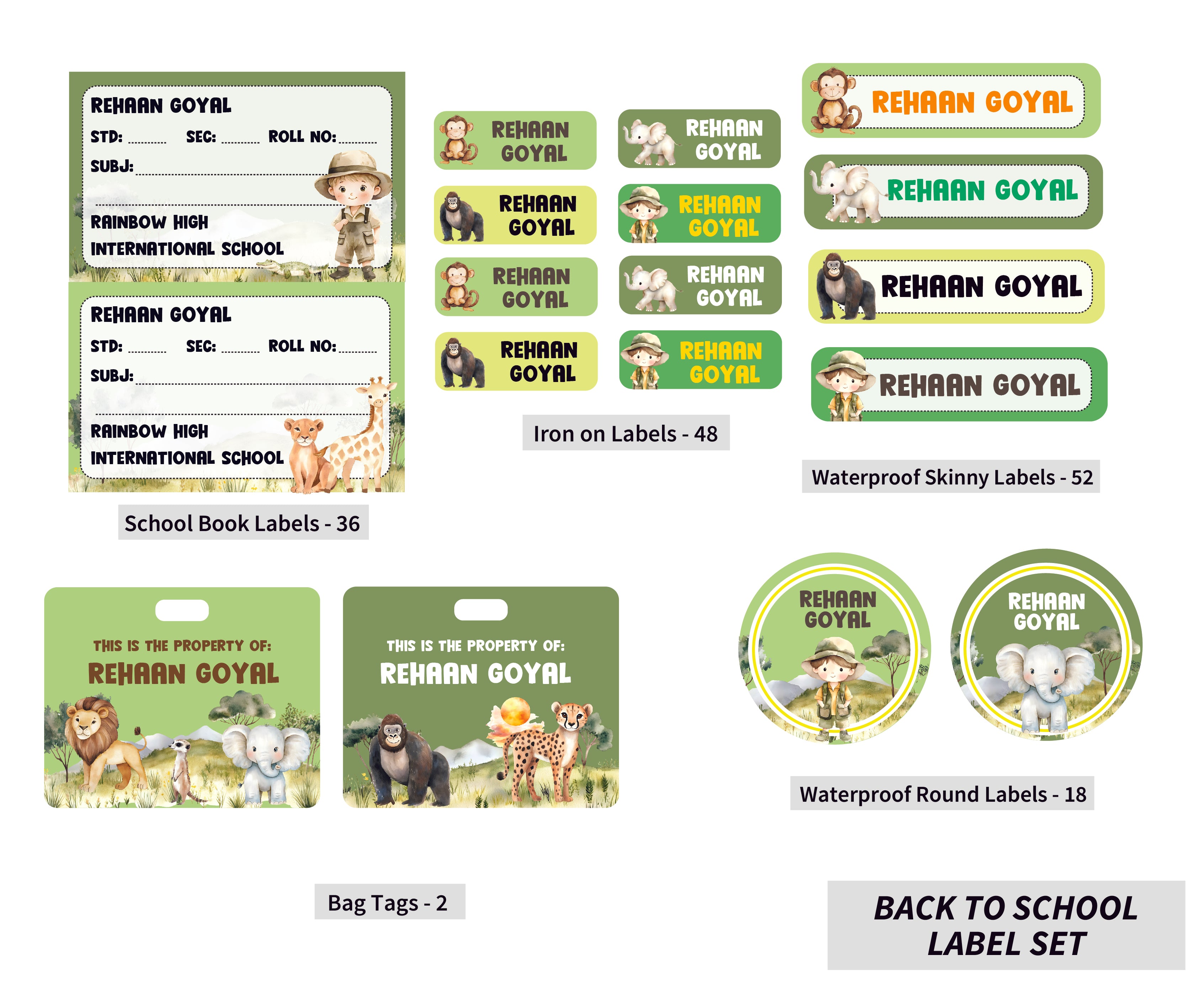 Back To School Label Set - African Safari (Boy)