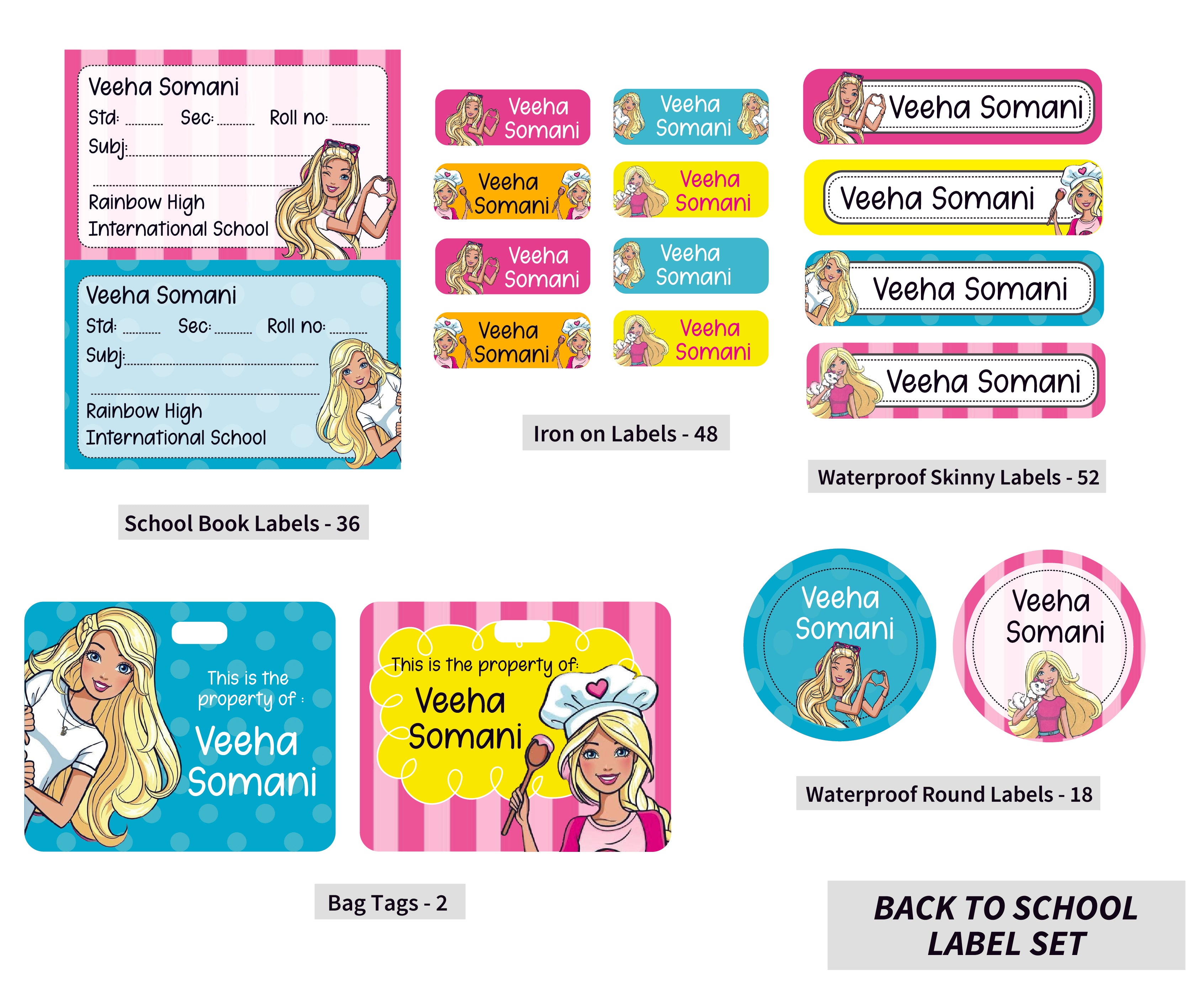 Back To School Label Set - Barbie