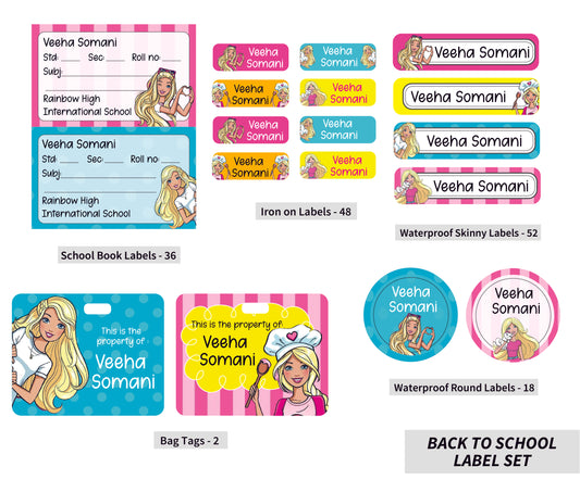 Back To School Label Set - Barbie