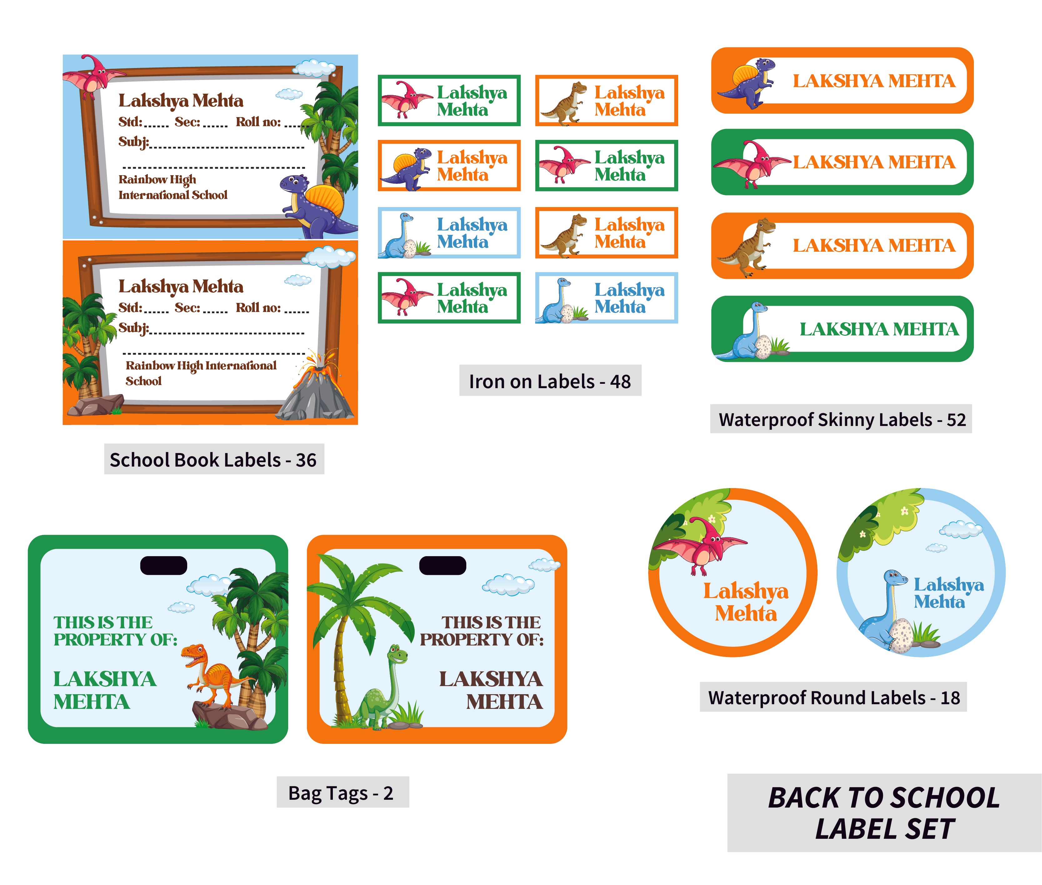 Back To School Label Set - Dino Land