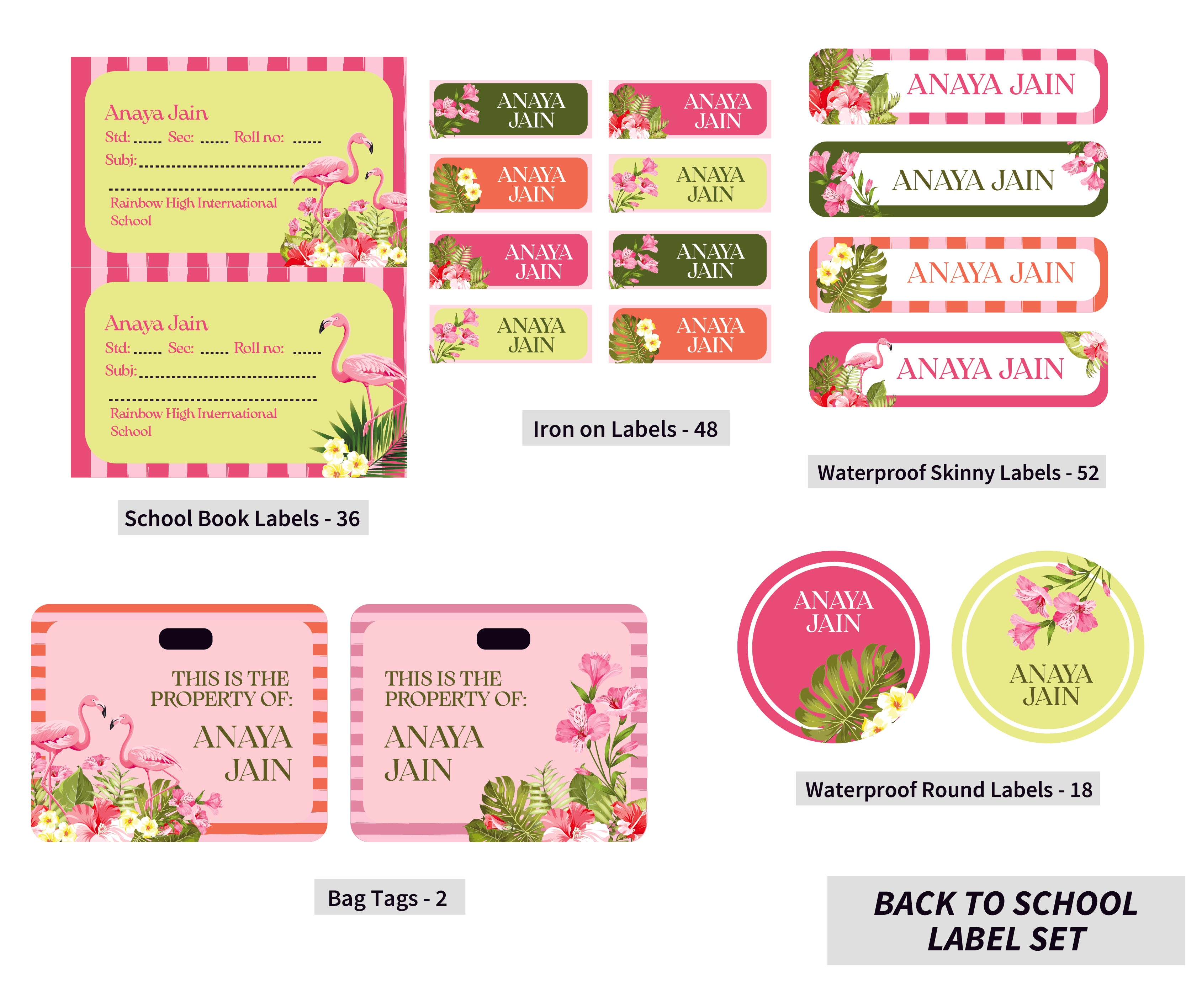 Back To School Label Set - Flamingo