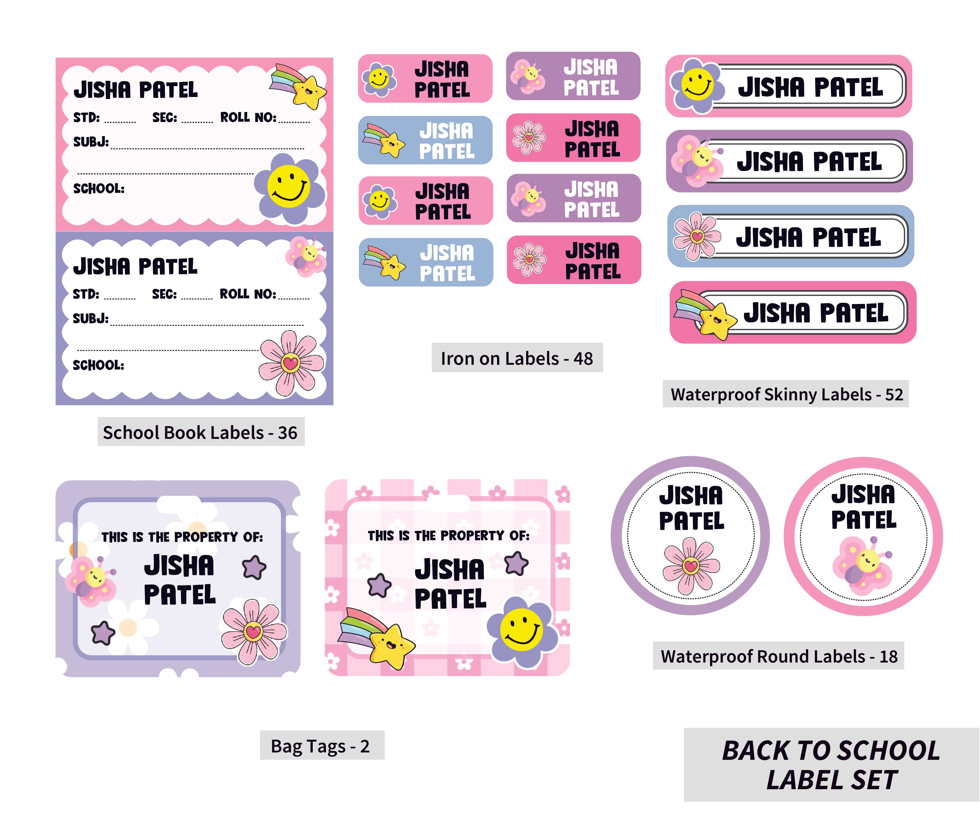 Back To School Label Set - Flowers & Butterflies