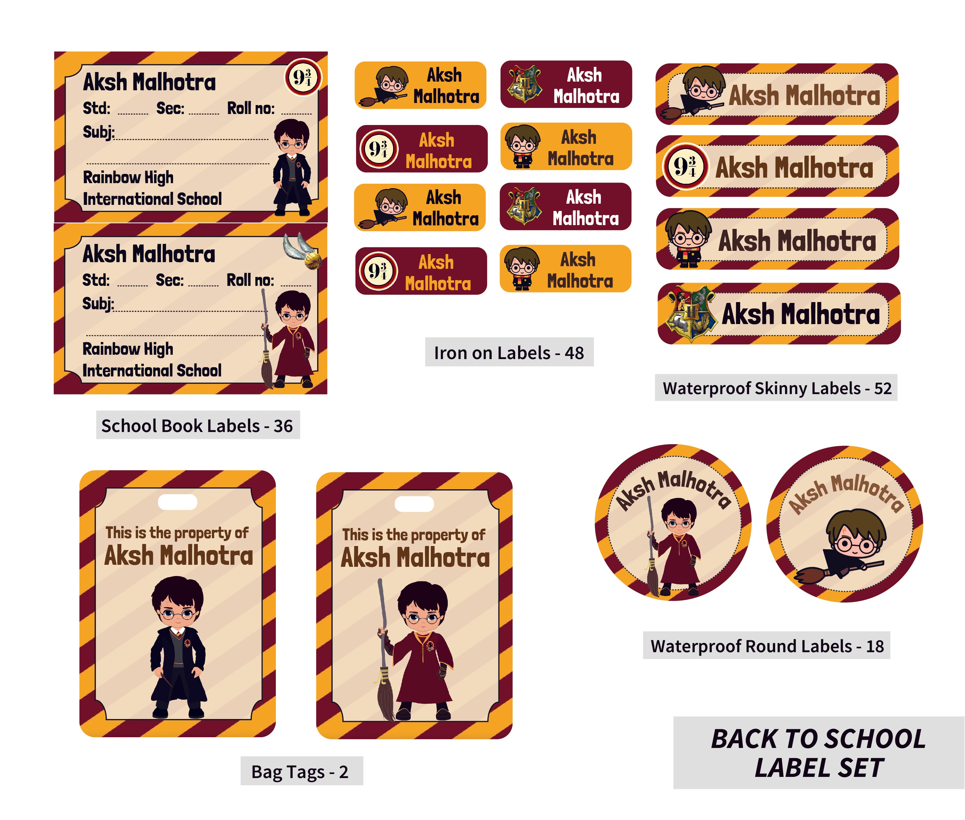 Back To School Label Set - Harry Potter