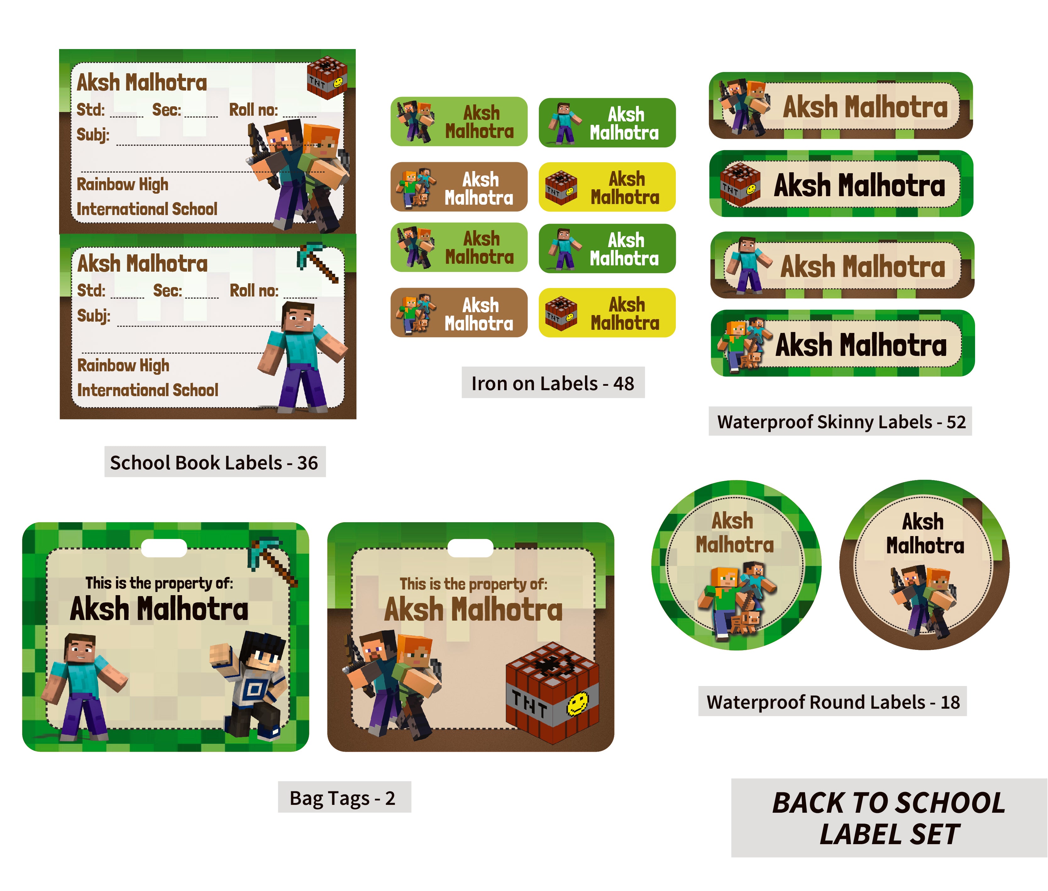 Back To School Label Set - Minecraft