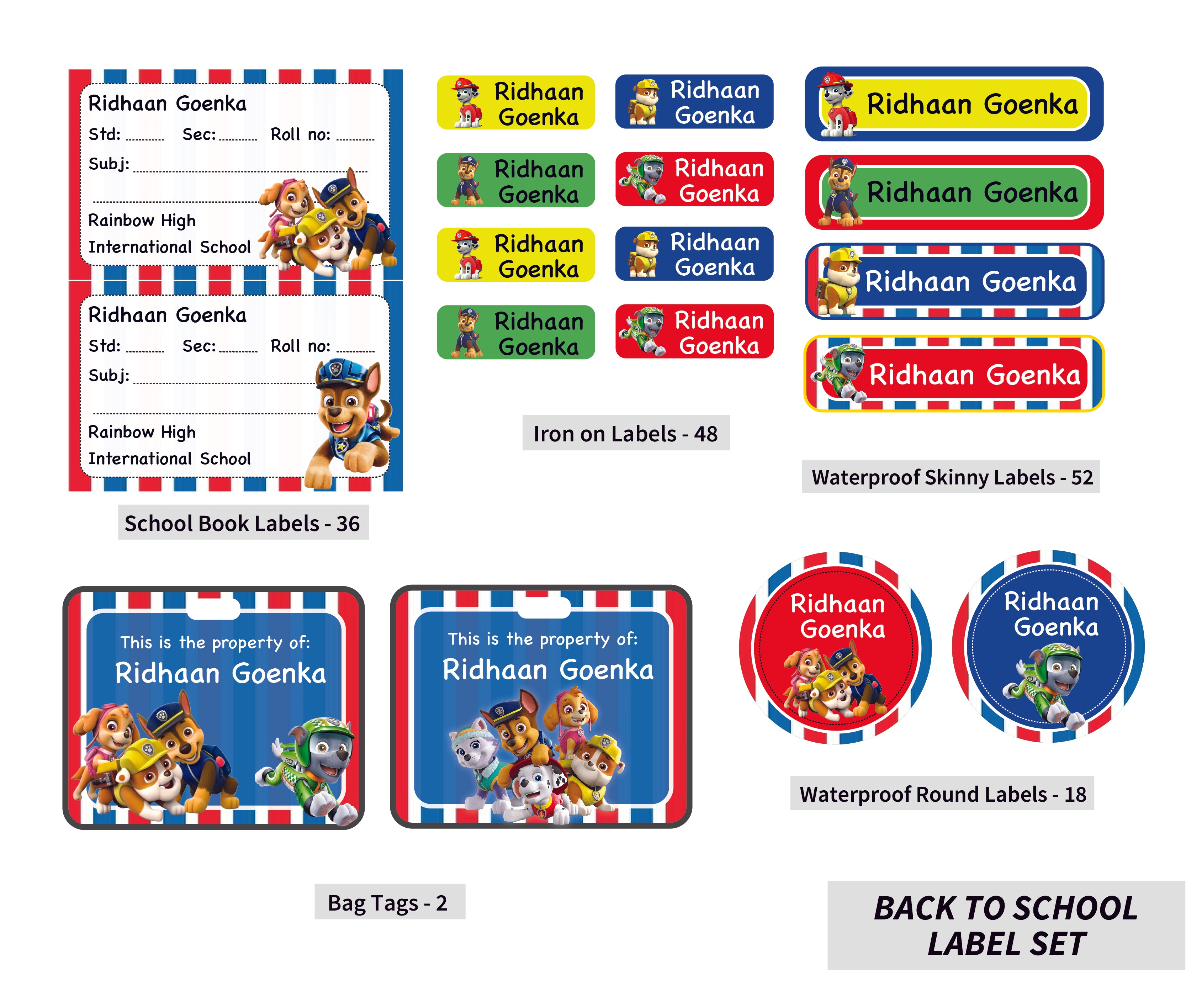 Back To School Label Set - Paw Patrol