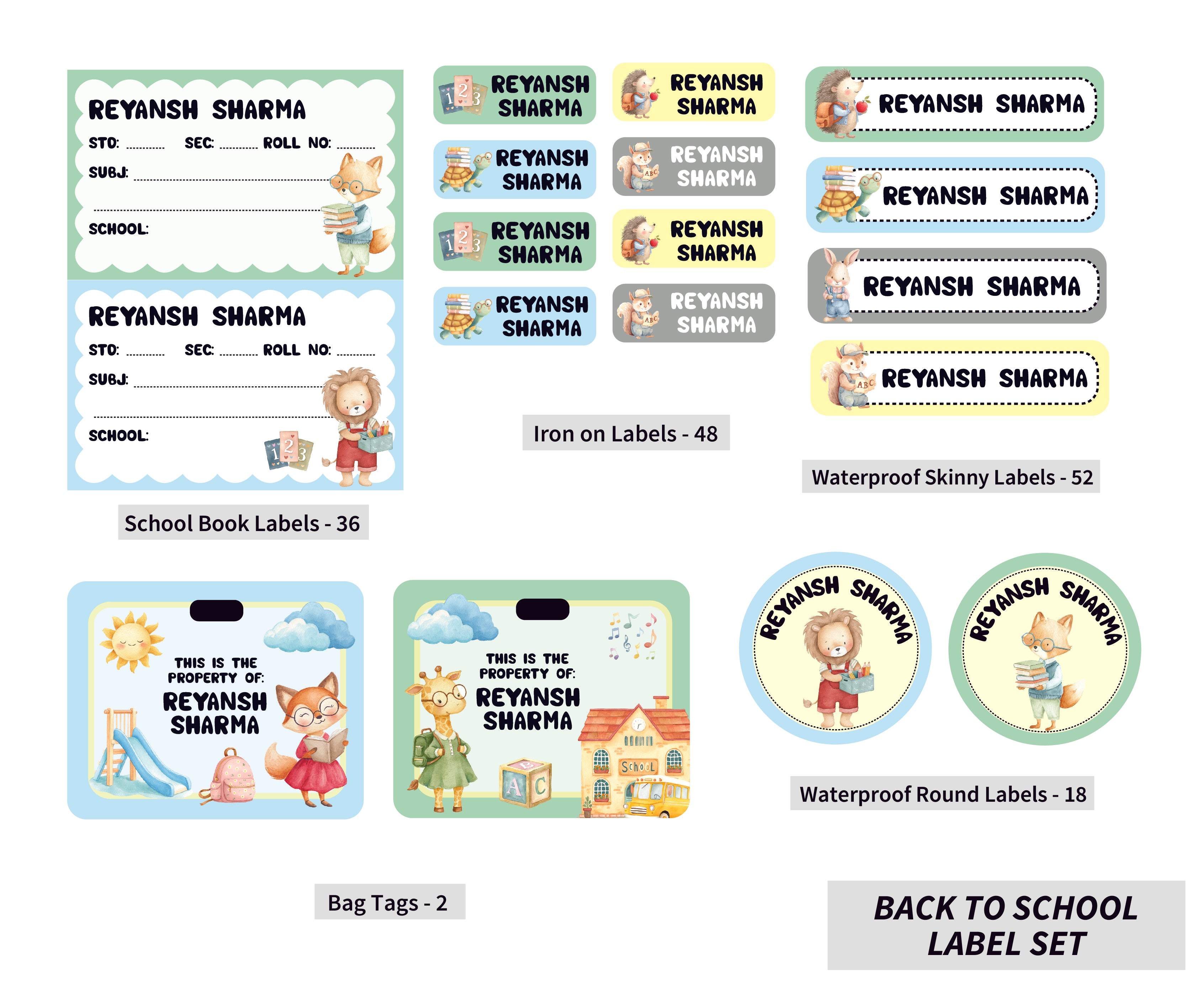 Back To School Label Set - School Animals