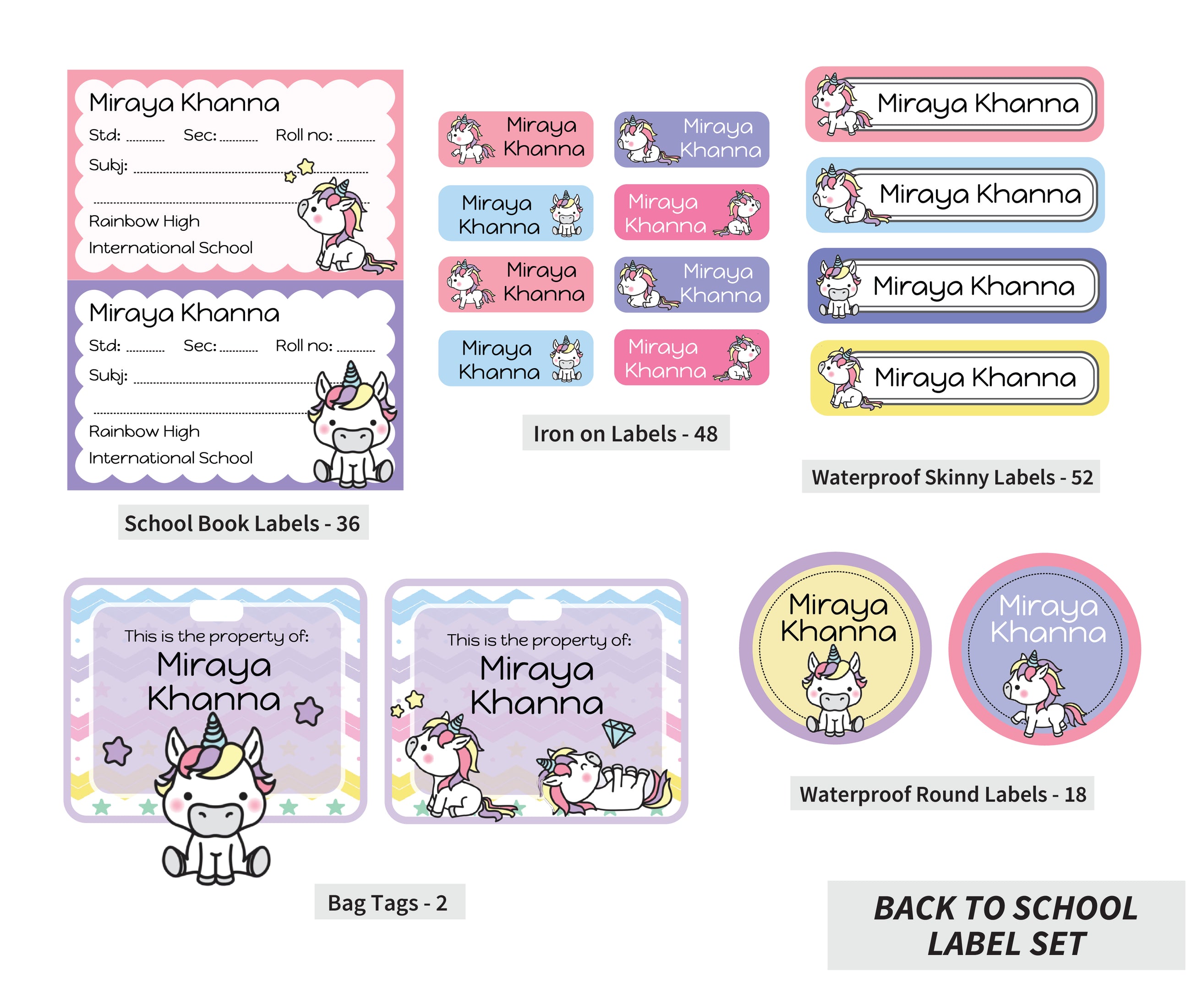 Back To School Label Set - Unicorn baby