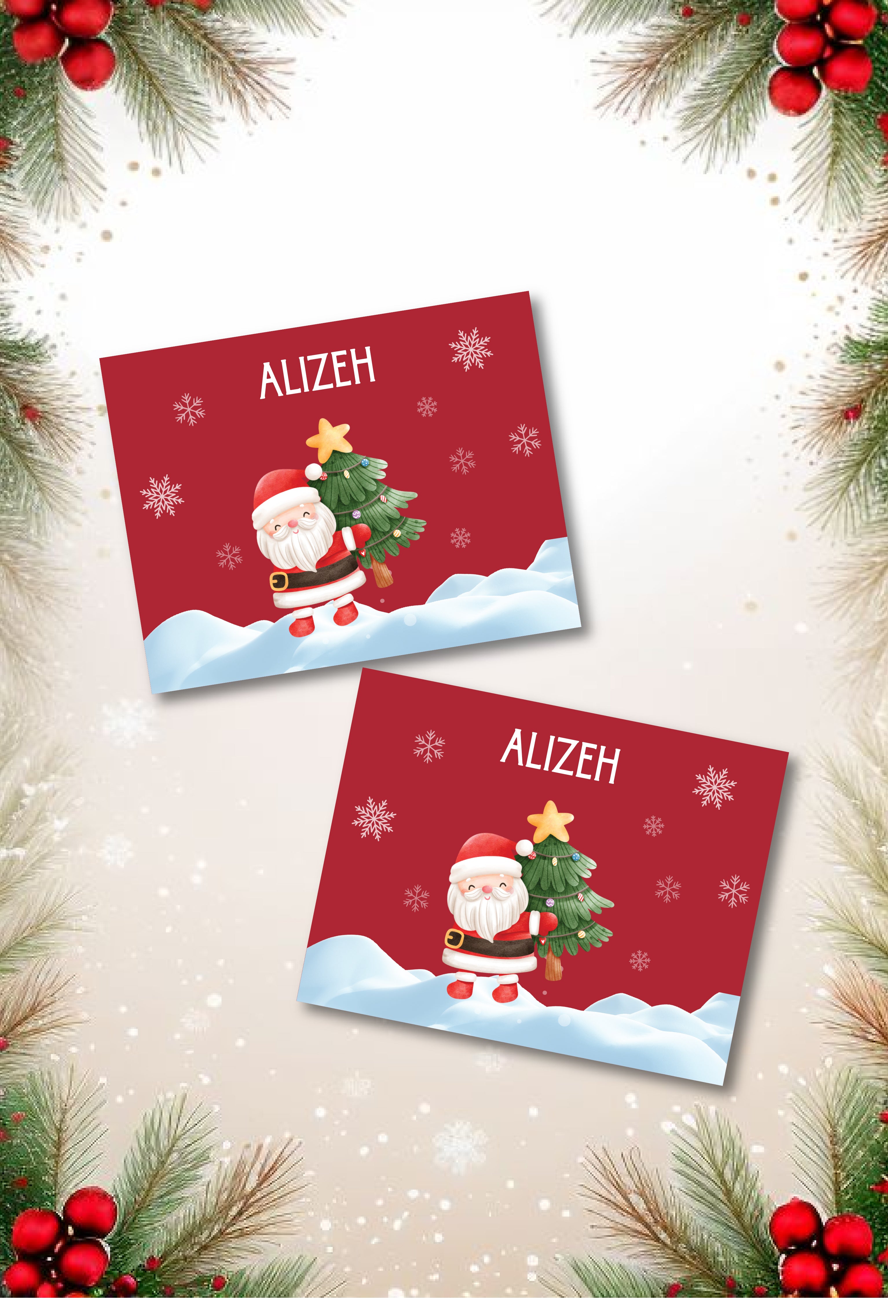 Christmas Gift Tag - Christmas Santa with Xmas tree