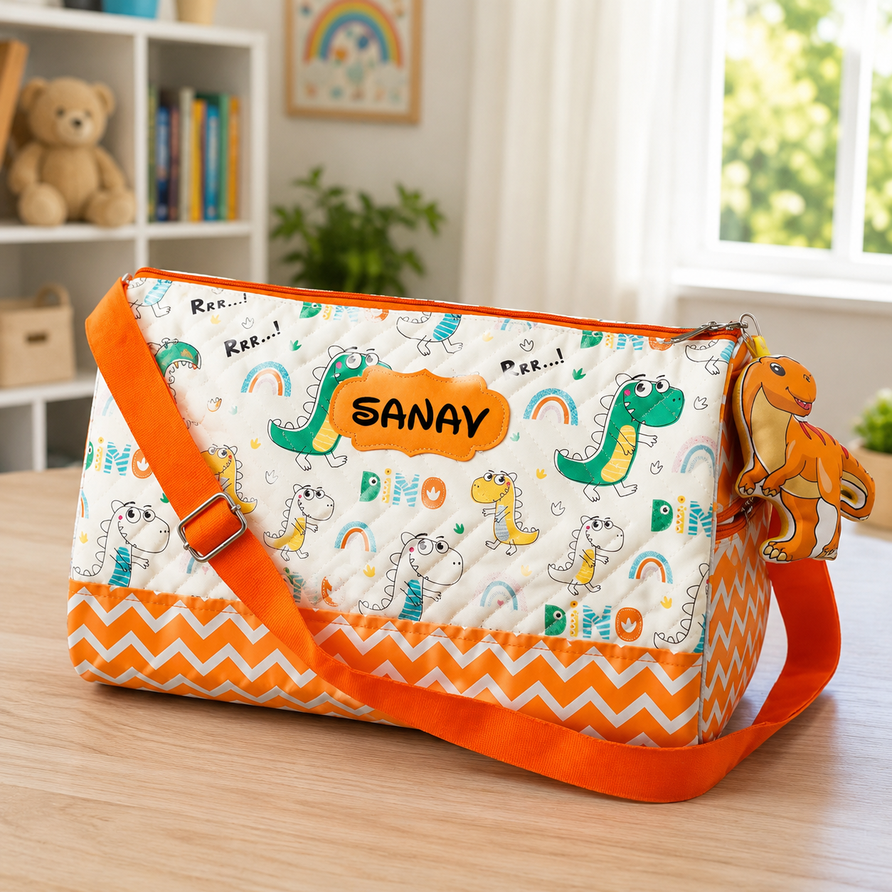 Duffle Bag with Toy Keychain - Dino