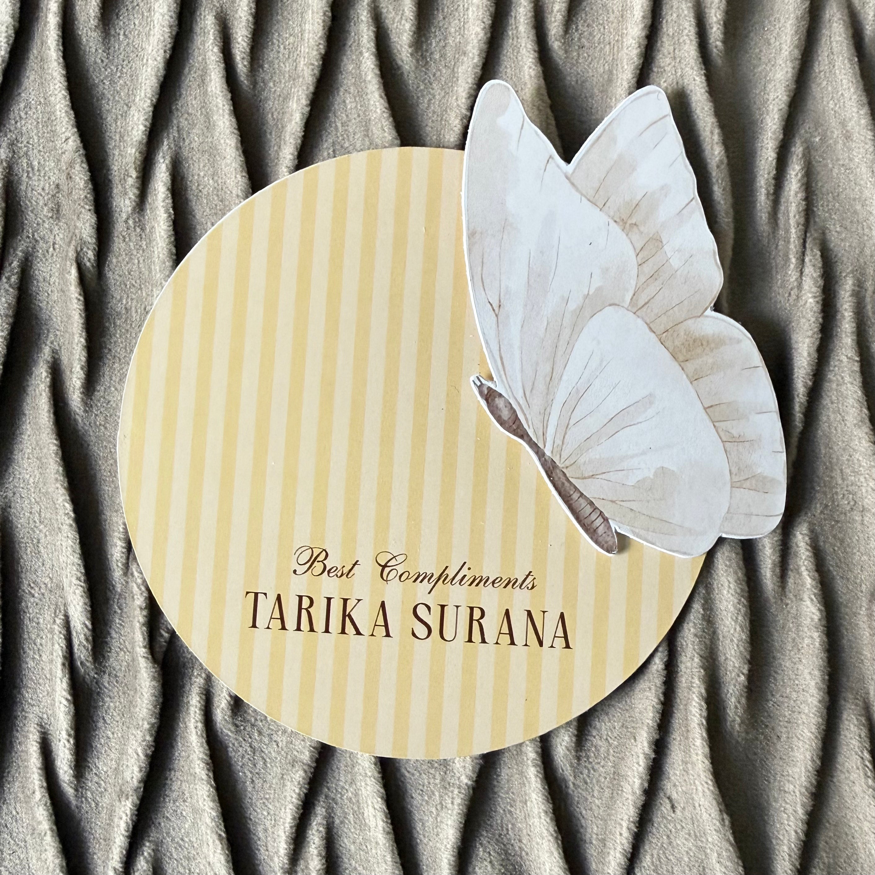 3D Gift Tag - Butterfly with Beige Stripes