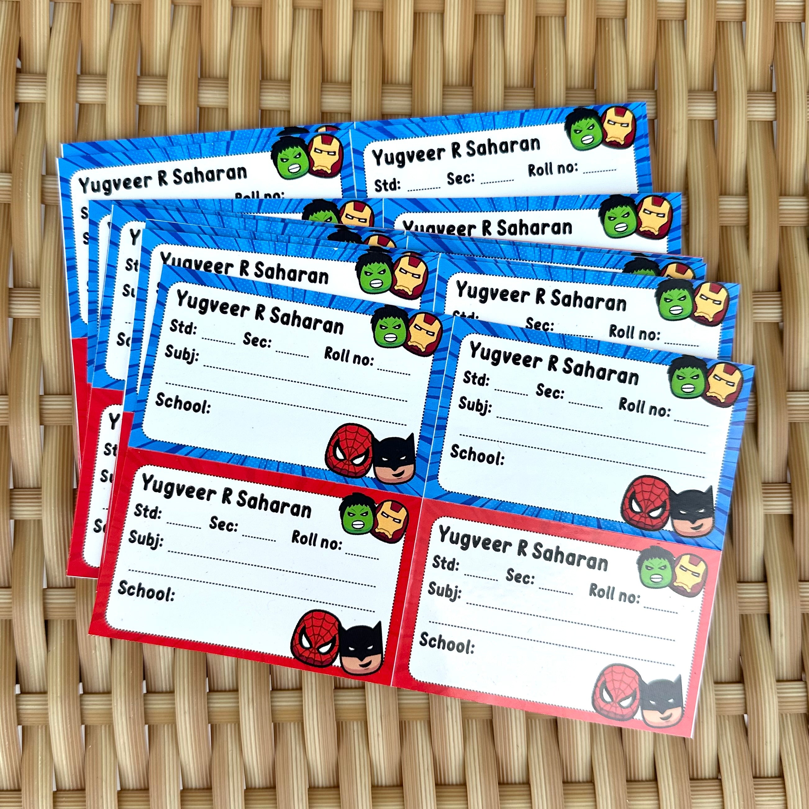 Back To School Label Set - Superhero faces