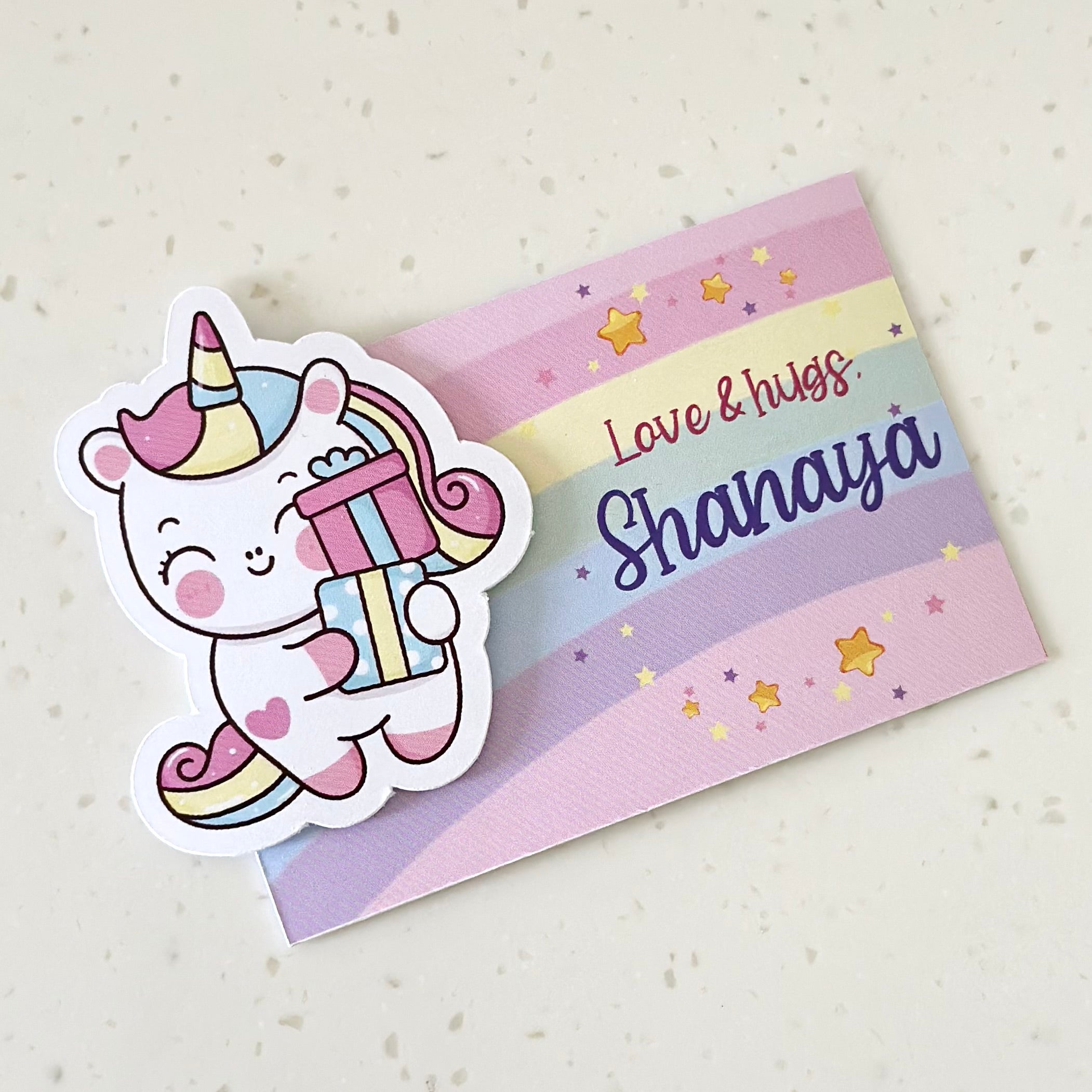 3D Gift Tag - Unicorn with gift