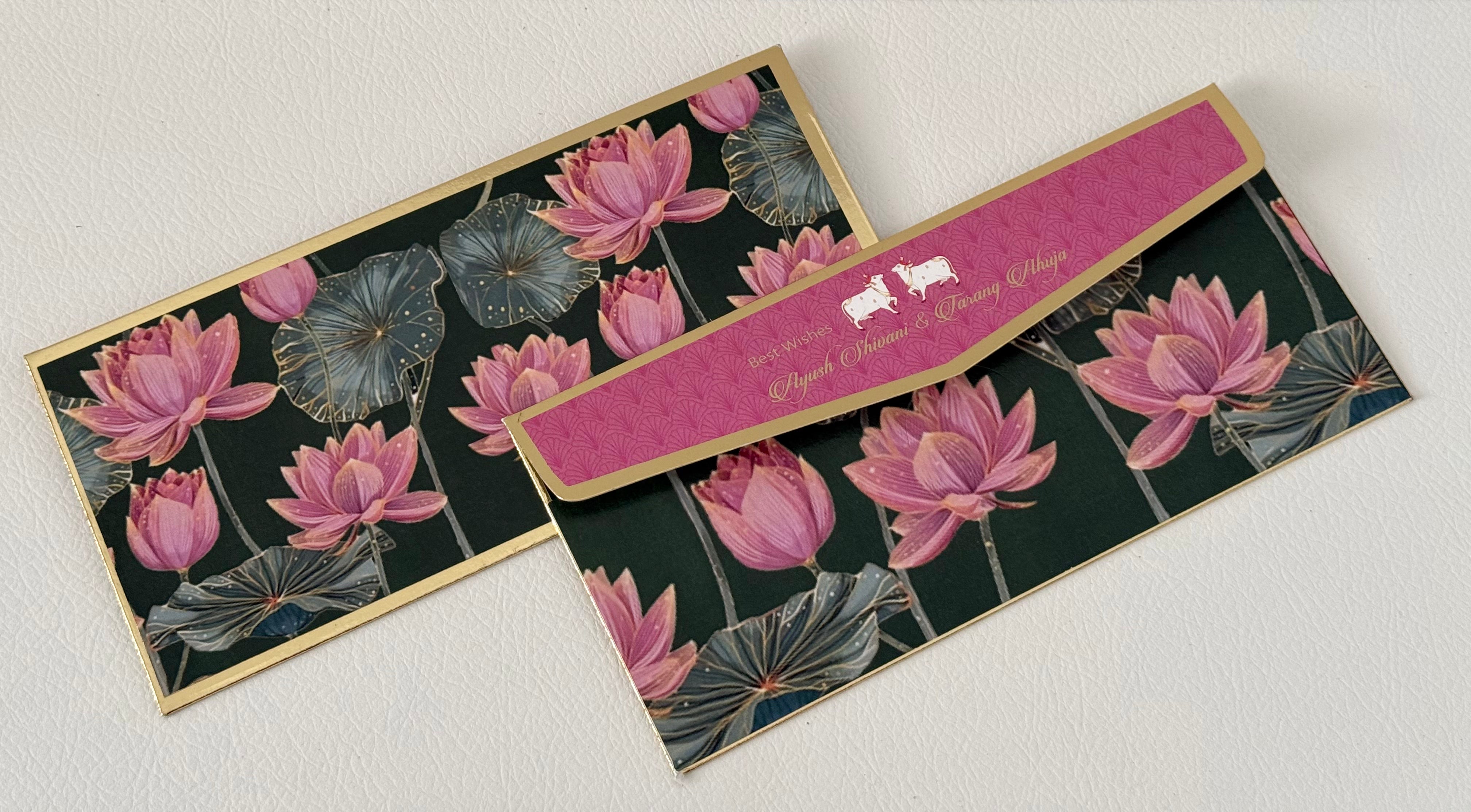 Money Envelope (Adult - Personalised) - Green & Pink Lotus