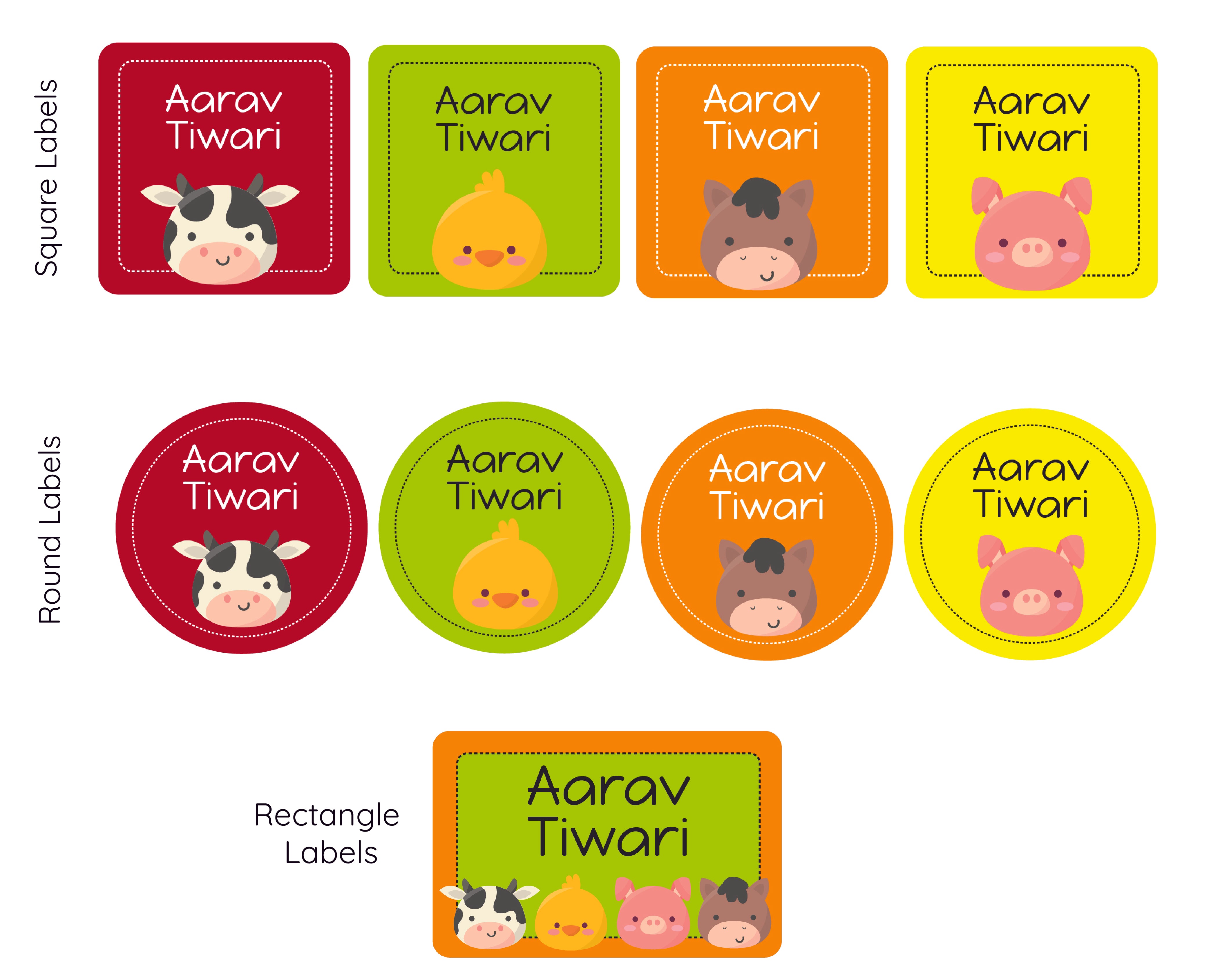 Mixed Shape Labels - Farm animals