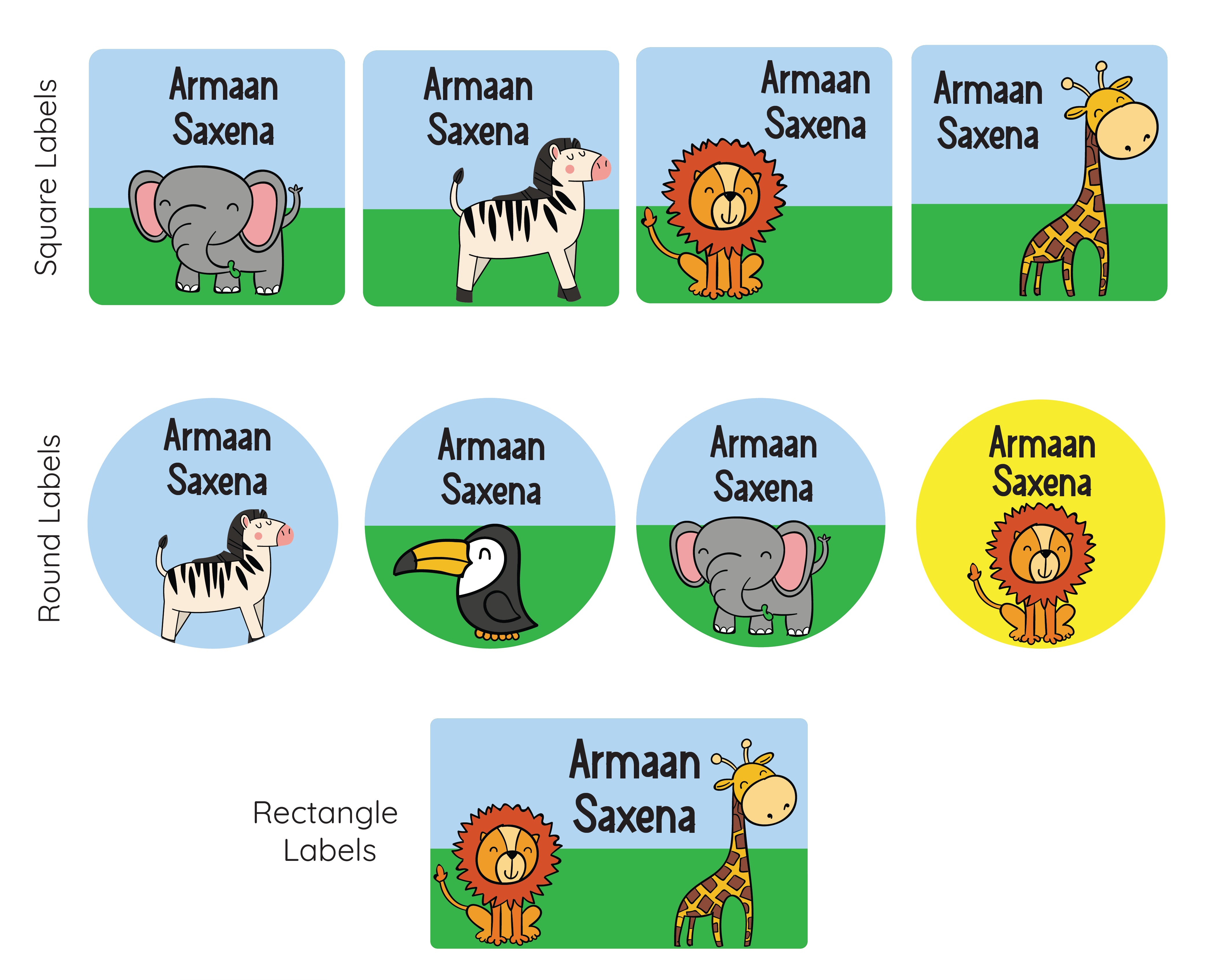 Mixed Shape Labels - Jungle animals