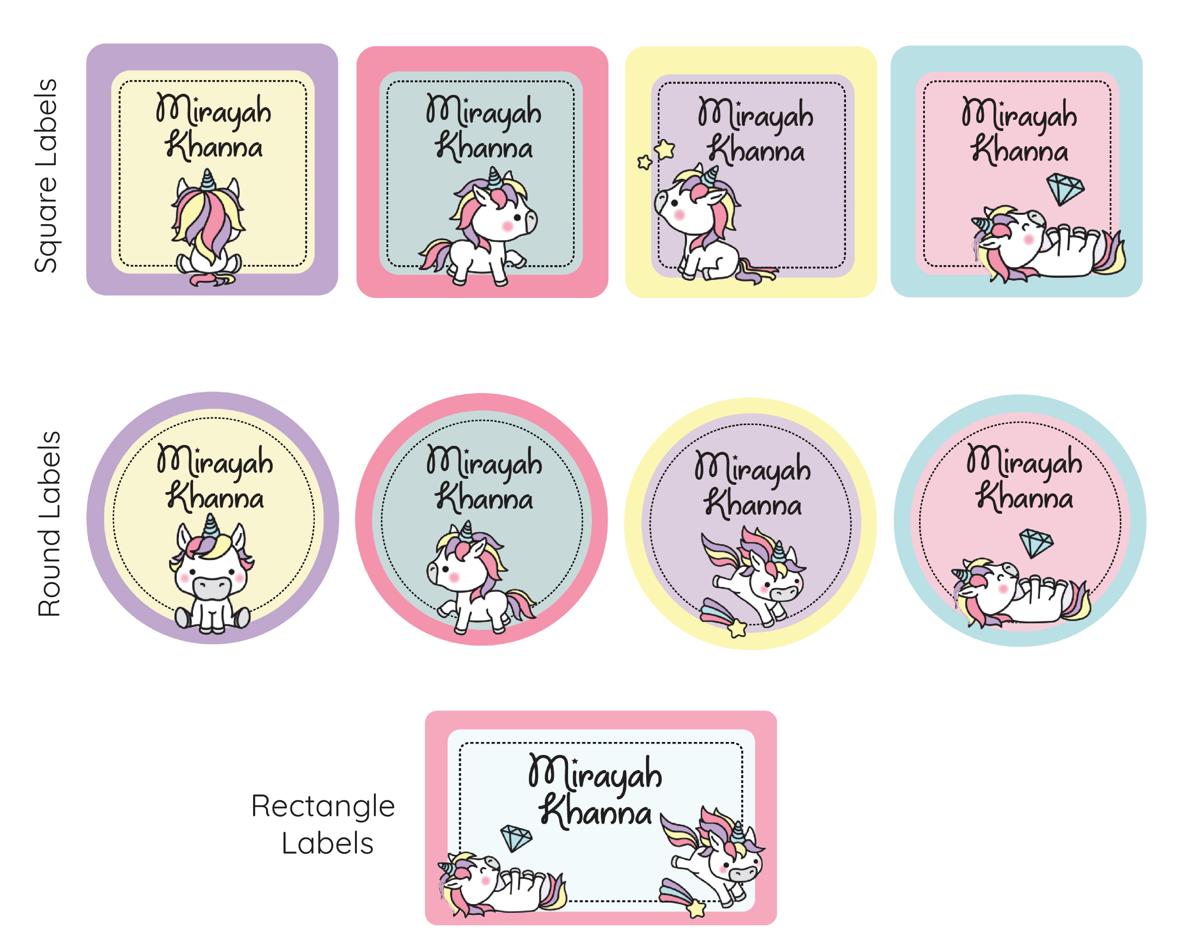 Mixed Shape Labels - Unicorn