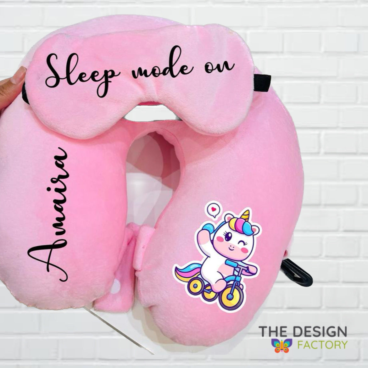 Neck Pillow - Eye Mask Set - Unicorn on bicycle