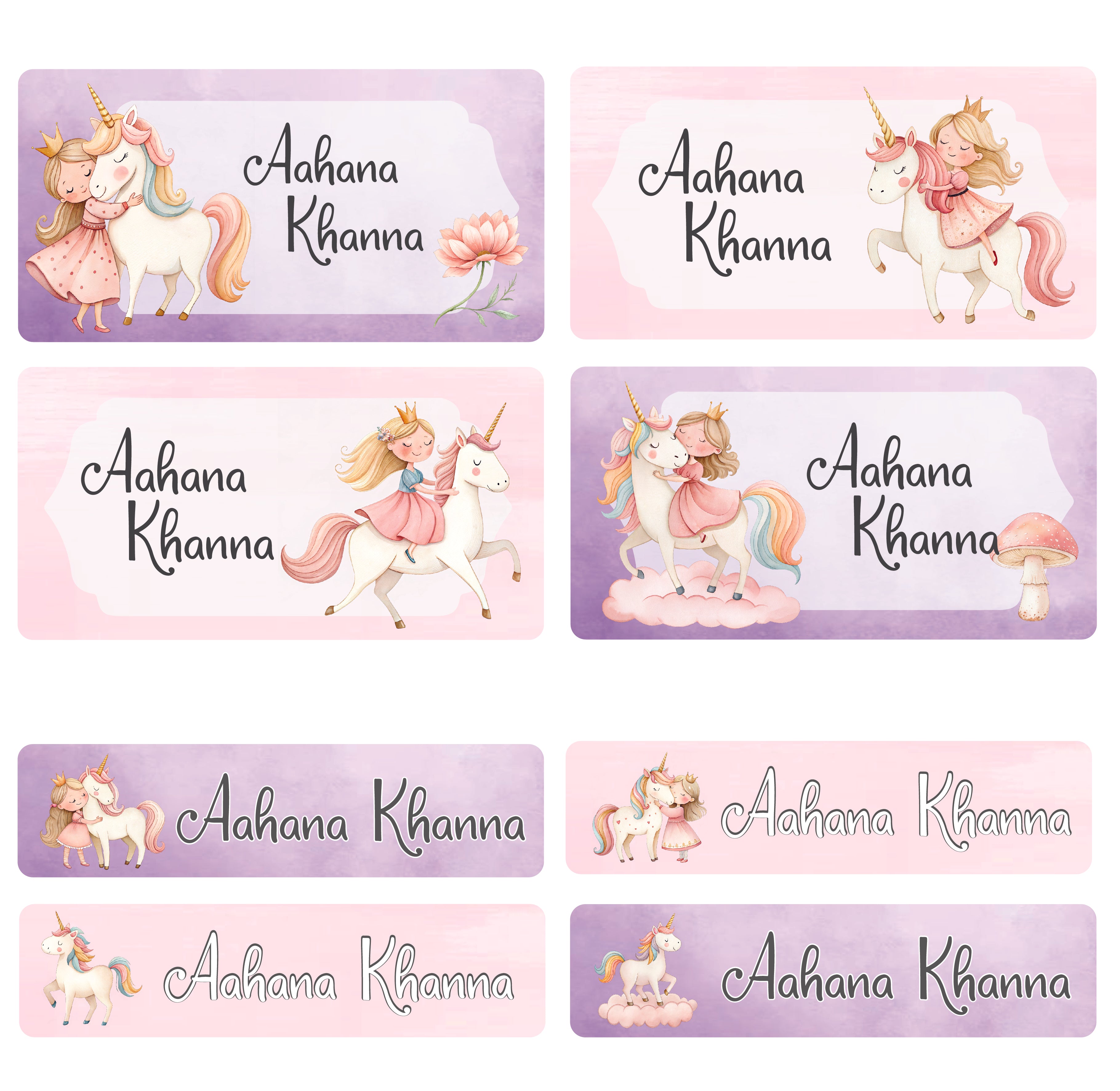 Rectangular Labels - Princess & Unicorn