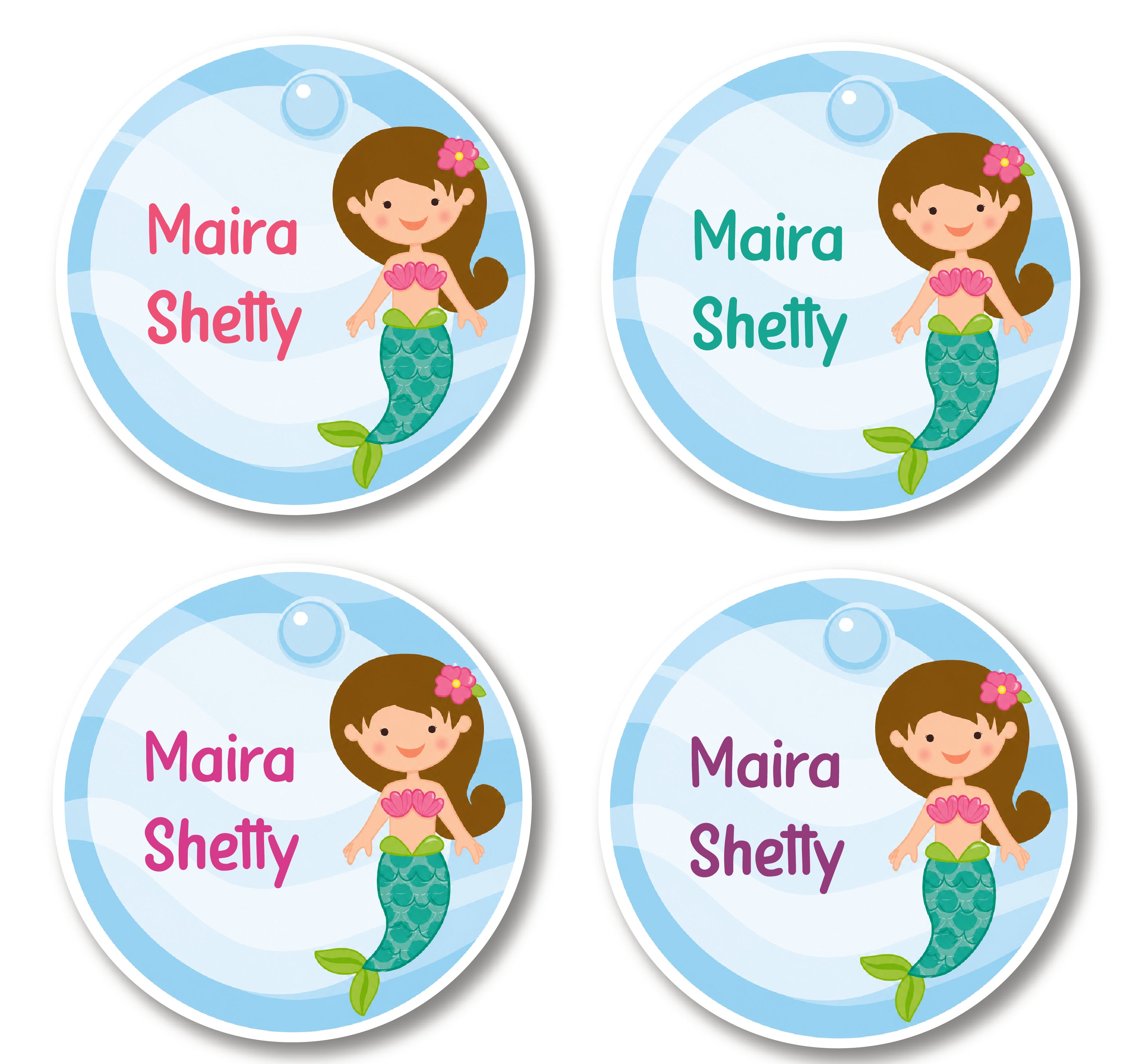 Round Labels - Mermaid with flower