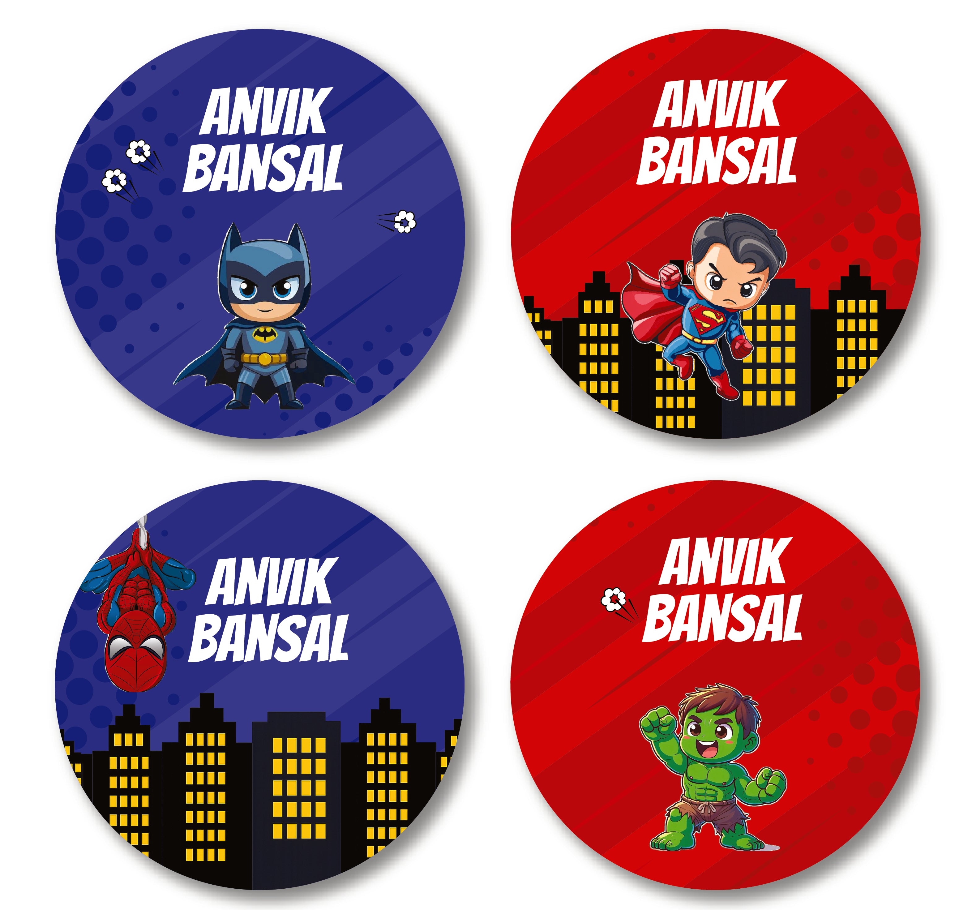 Round Labels - Superhero Mania