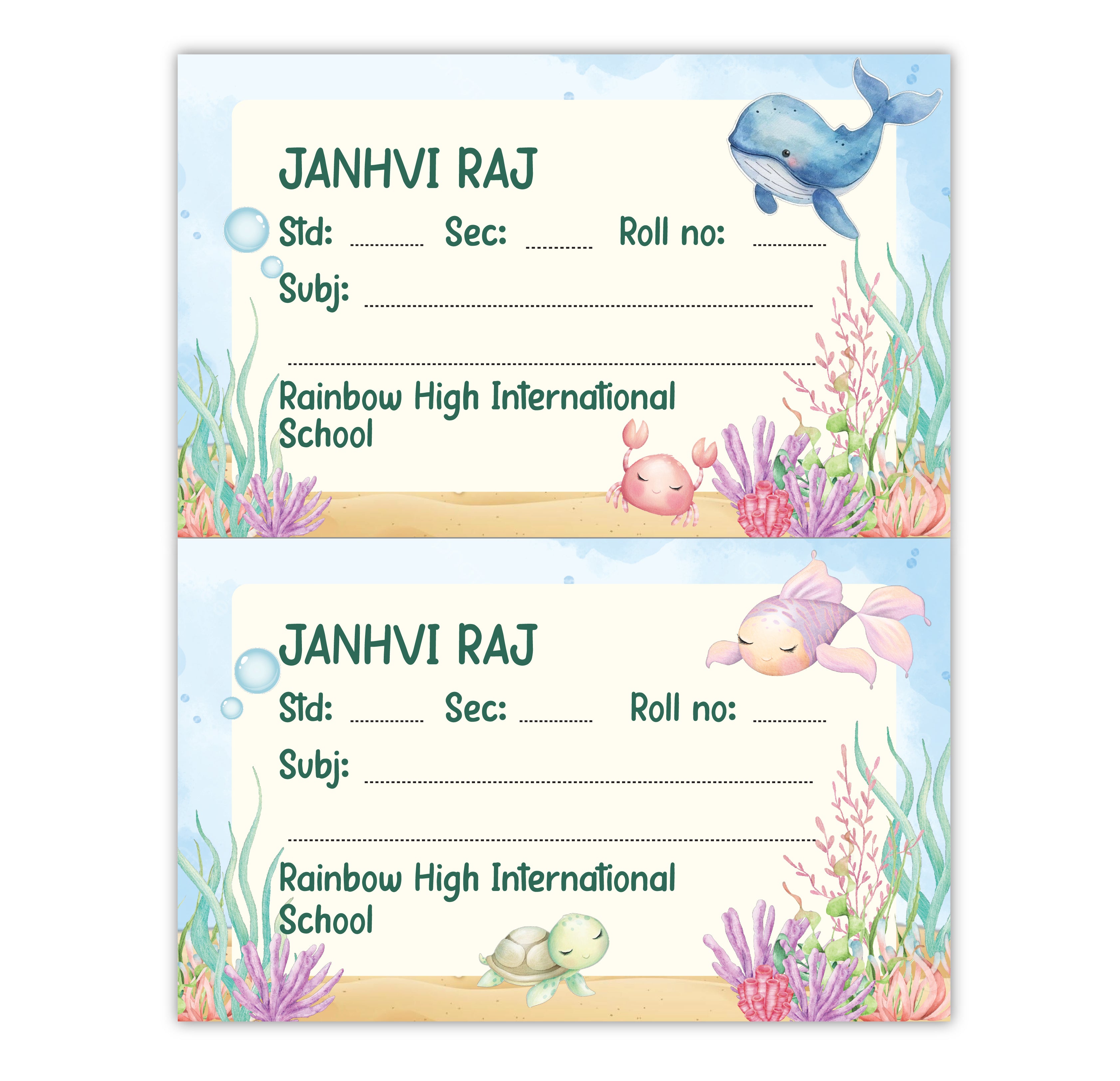 School Book Labels - Underwater Life