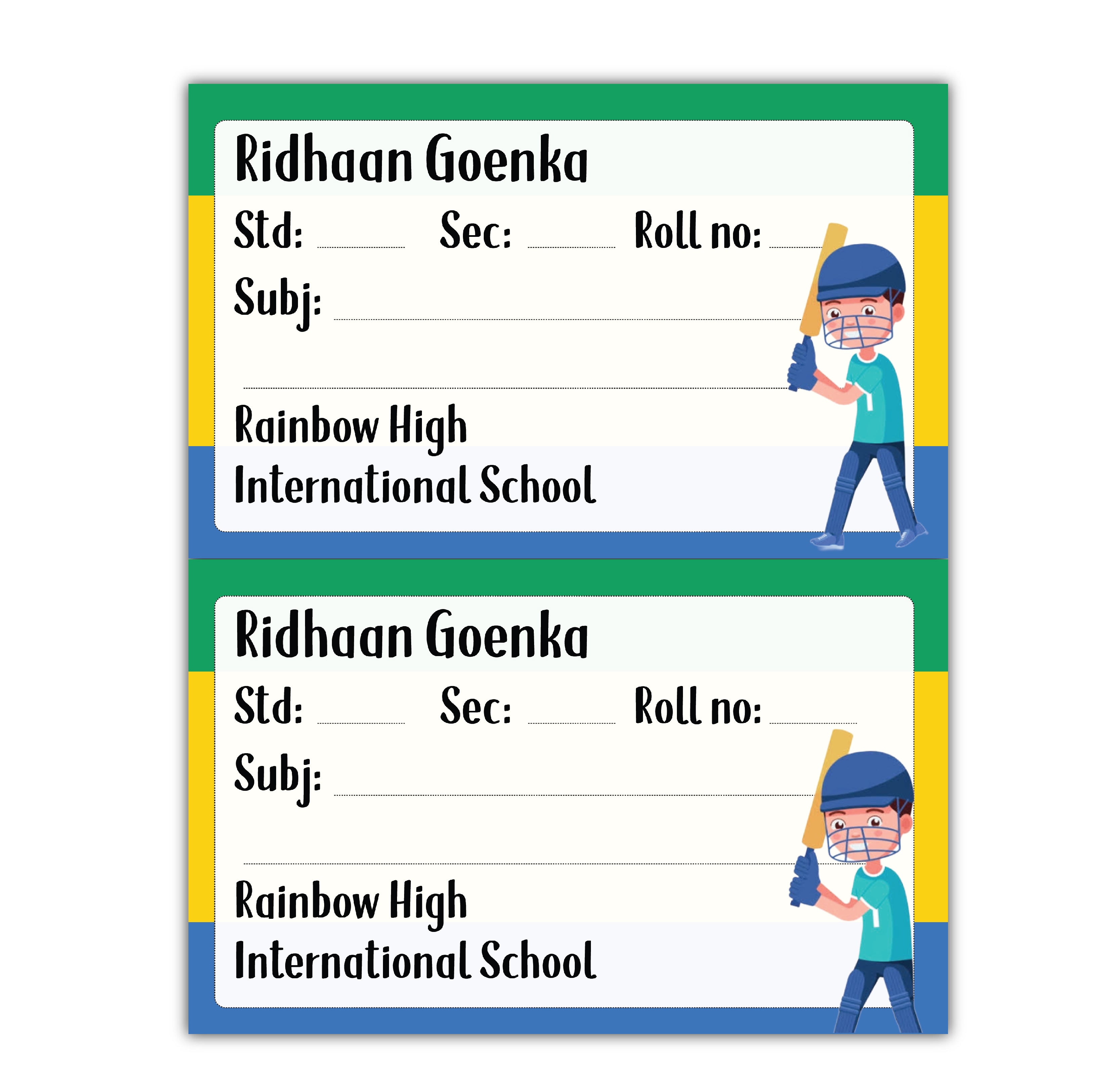 School Book Labels - Cricket