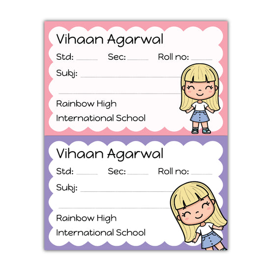 School Book Labels - Cute denim girl
