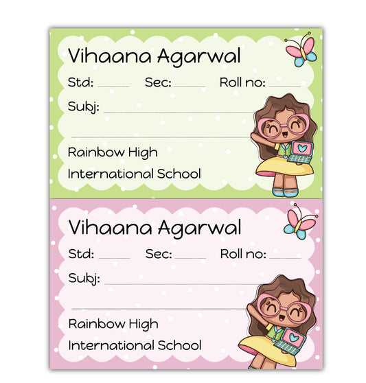 School Book Labels - Cute girl with laptop