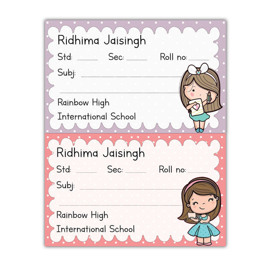 School Book Labels - Cute girl with letter