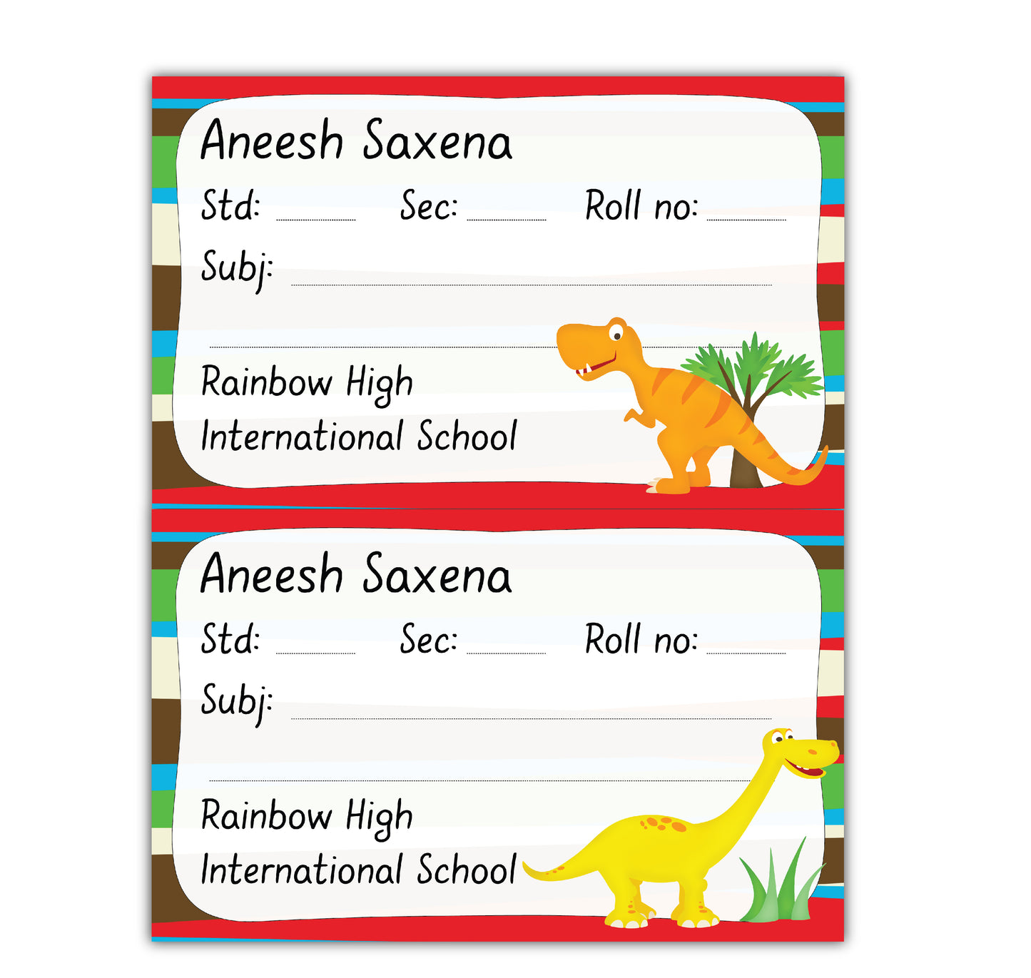 School Book Labels - Dino