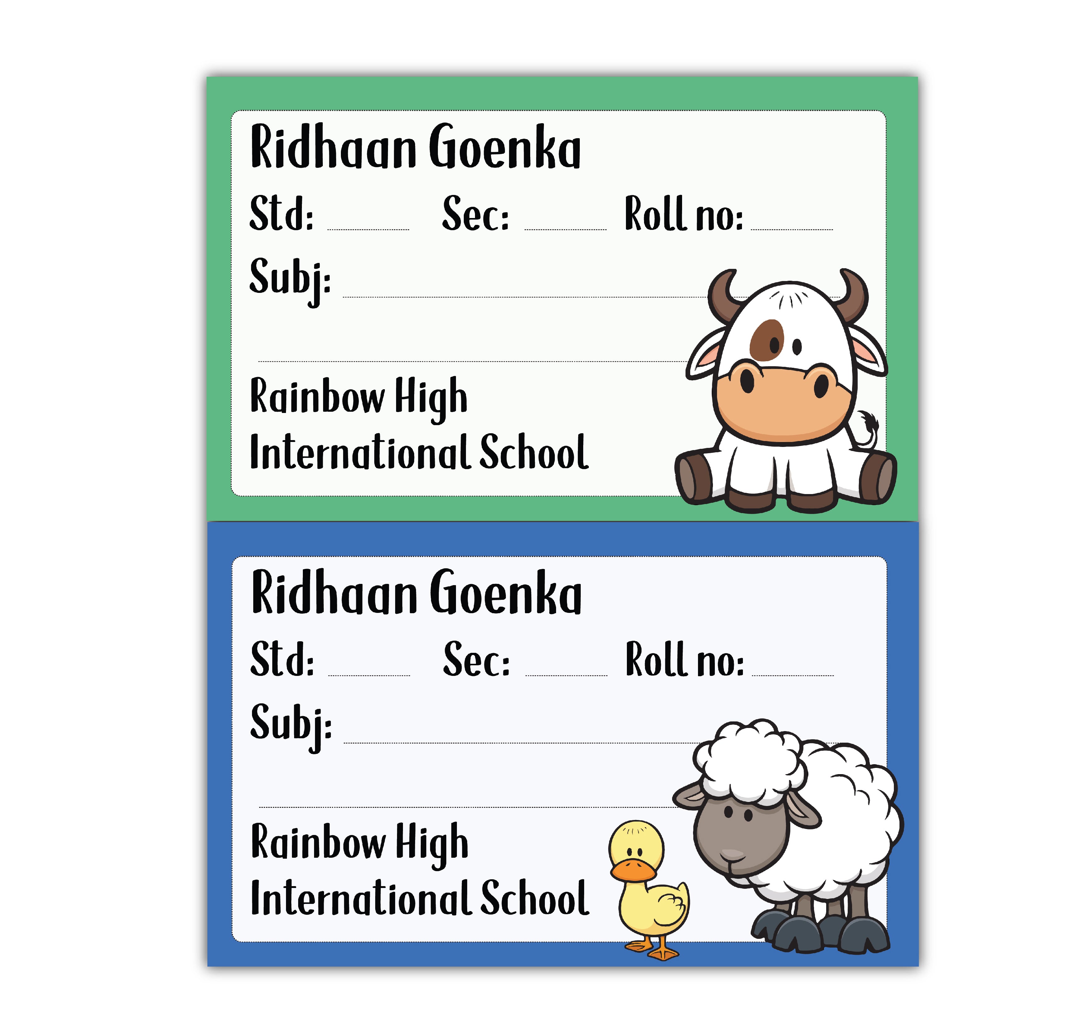 School Book Labels - Farm animals