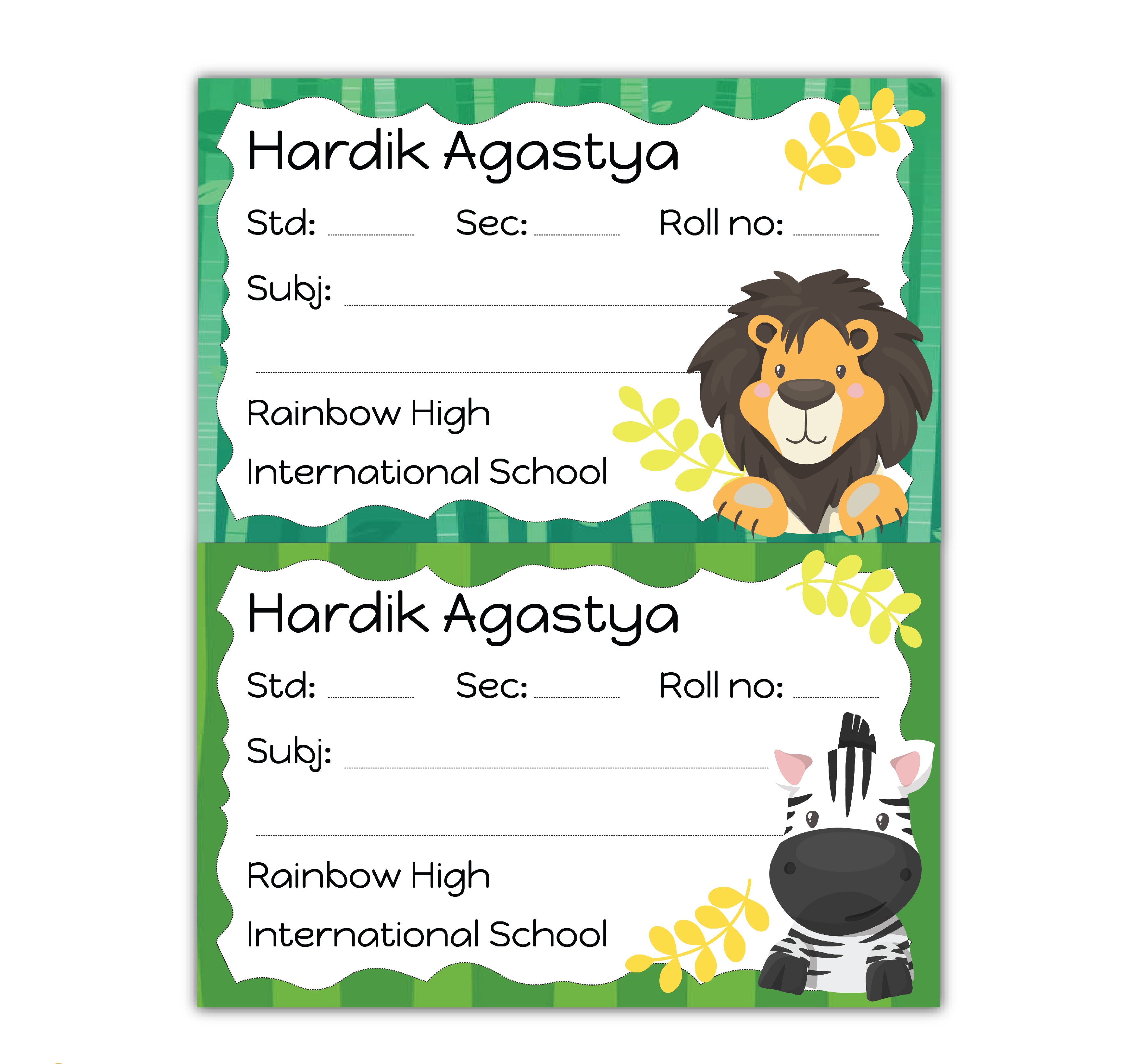 School Book Labels - Jungle animals (Design 1)