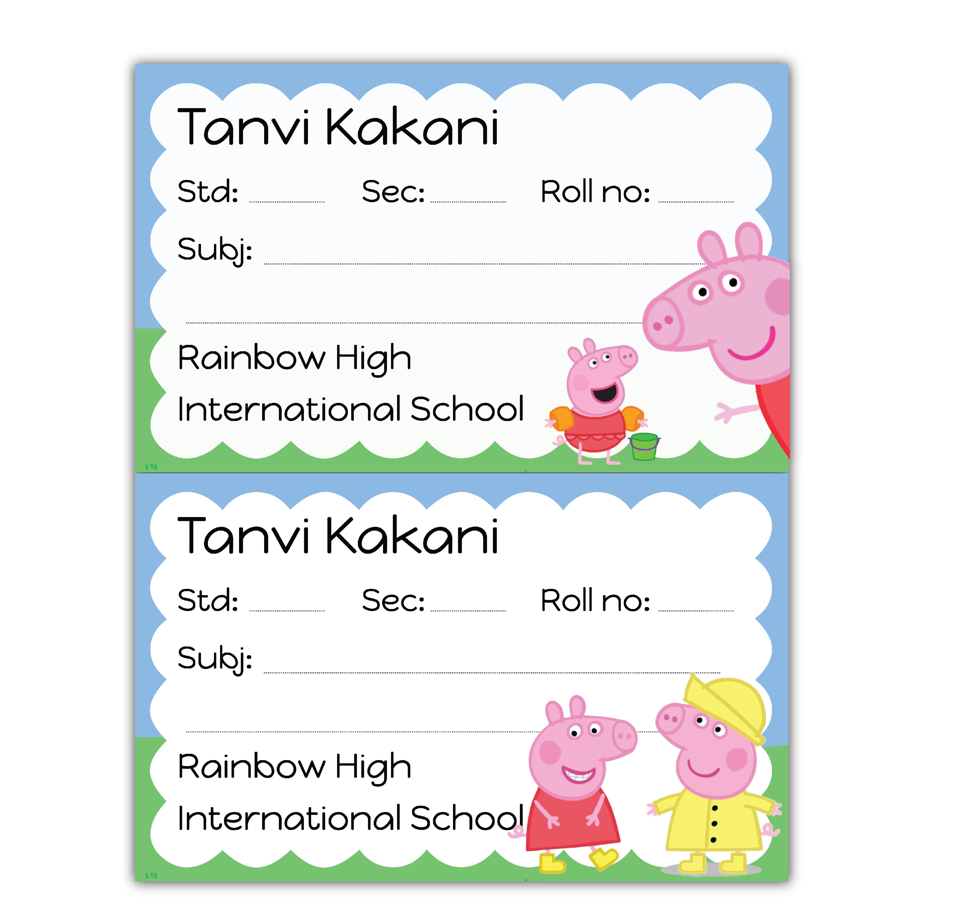 School Book Labels - Peppa