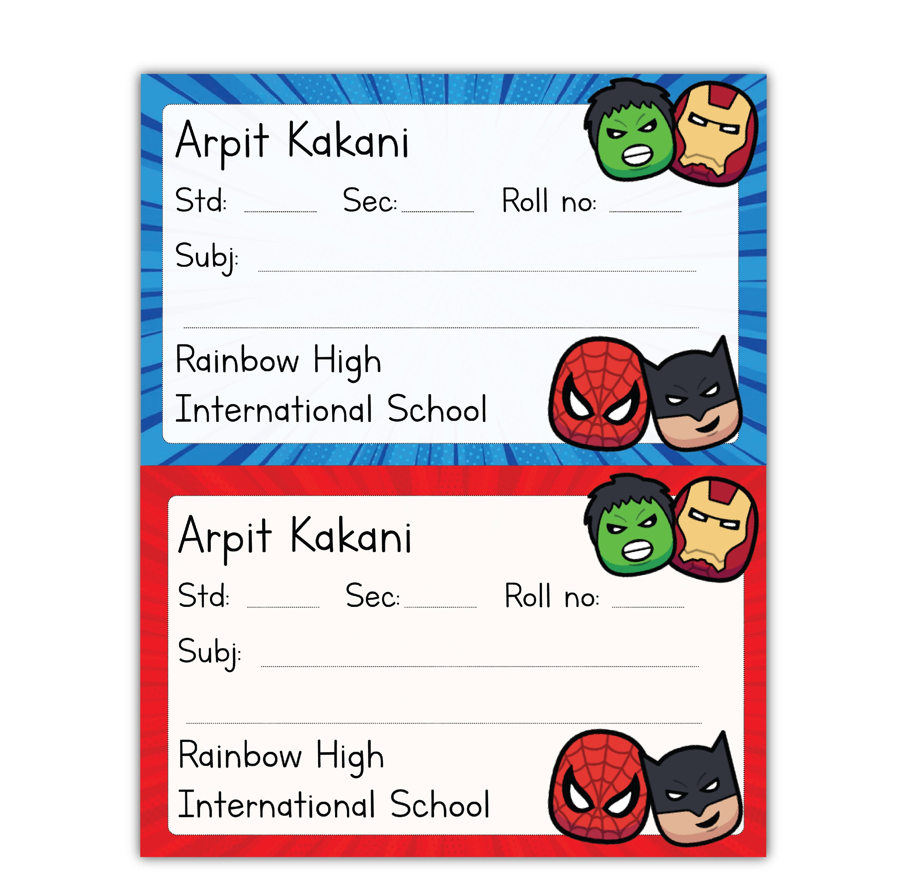 School Book Labels - Superhero faces