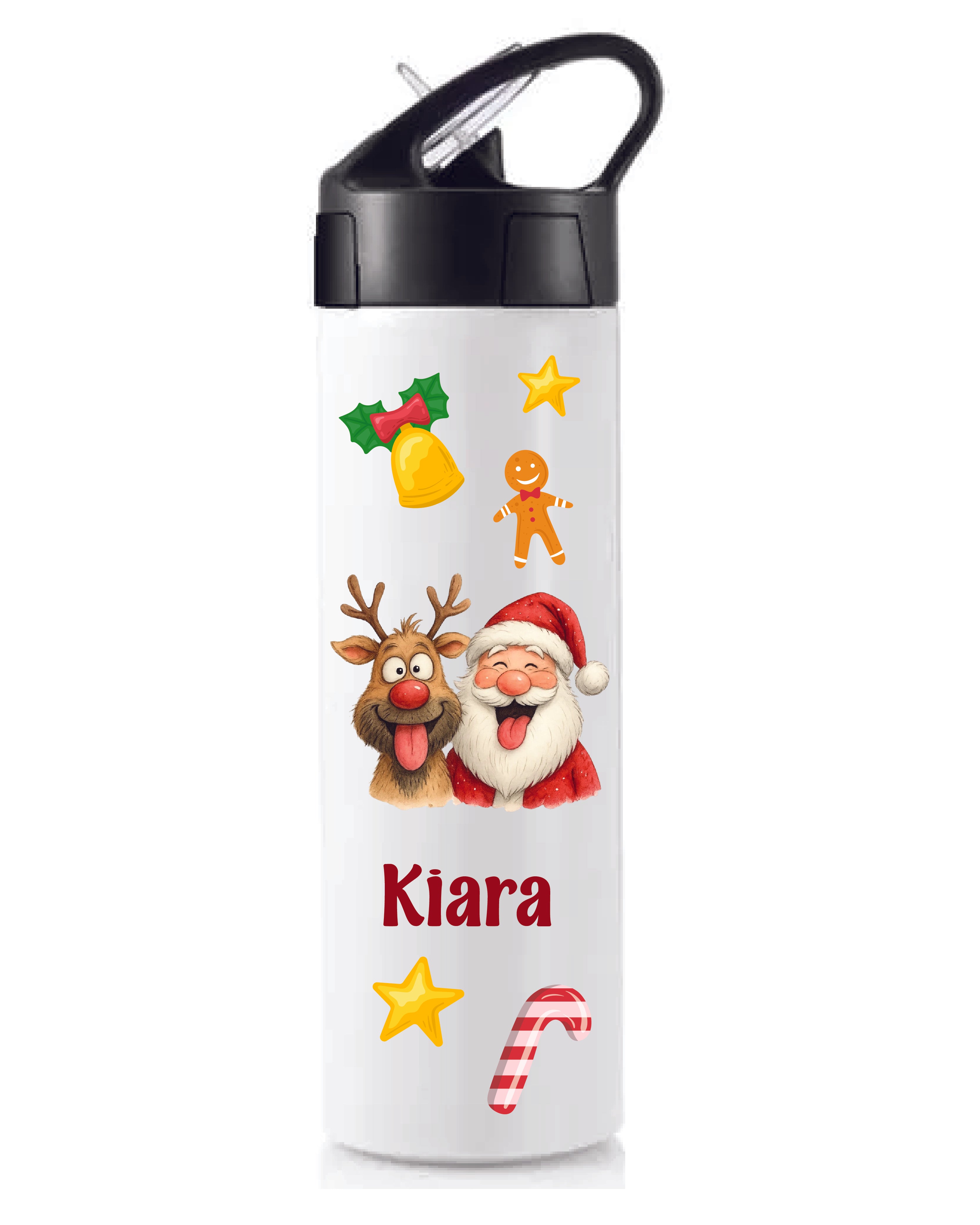 Sipper Bottle (With straw) - Santa with Reindeer