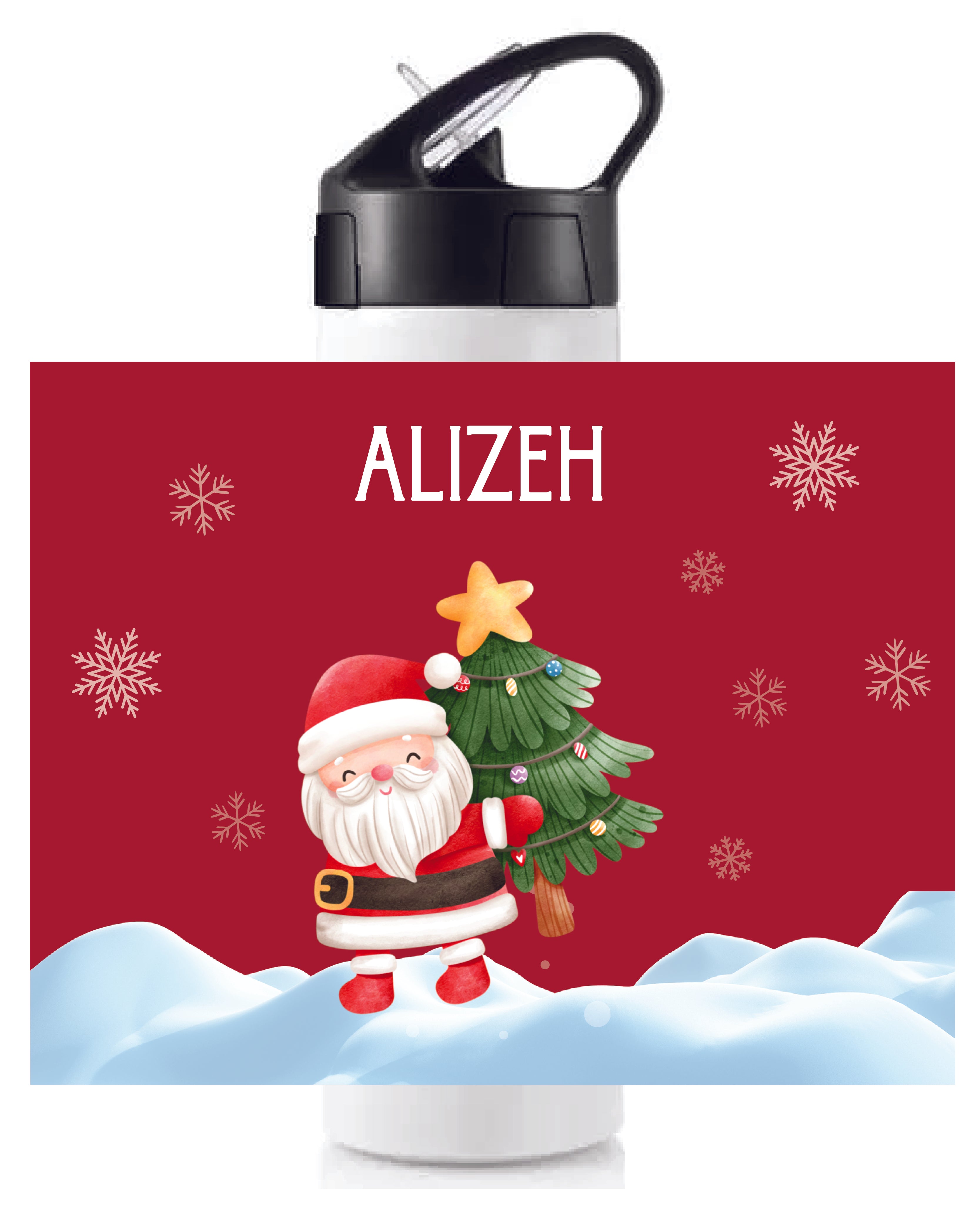 Sipper Bottle (With straw) - Christmas Santa with Xmas tree